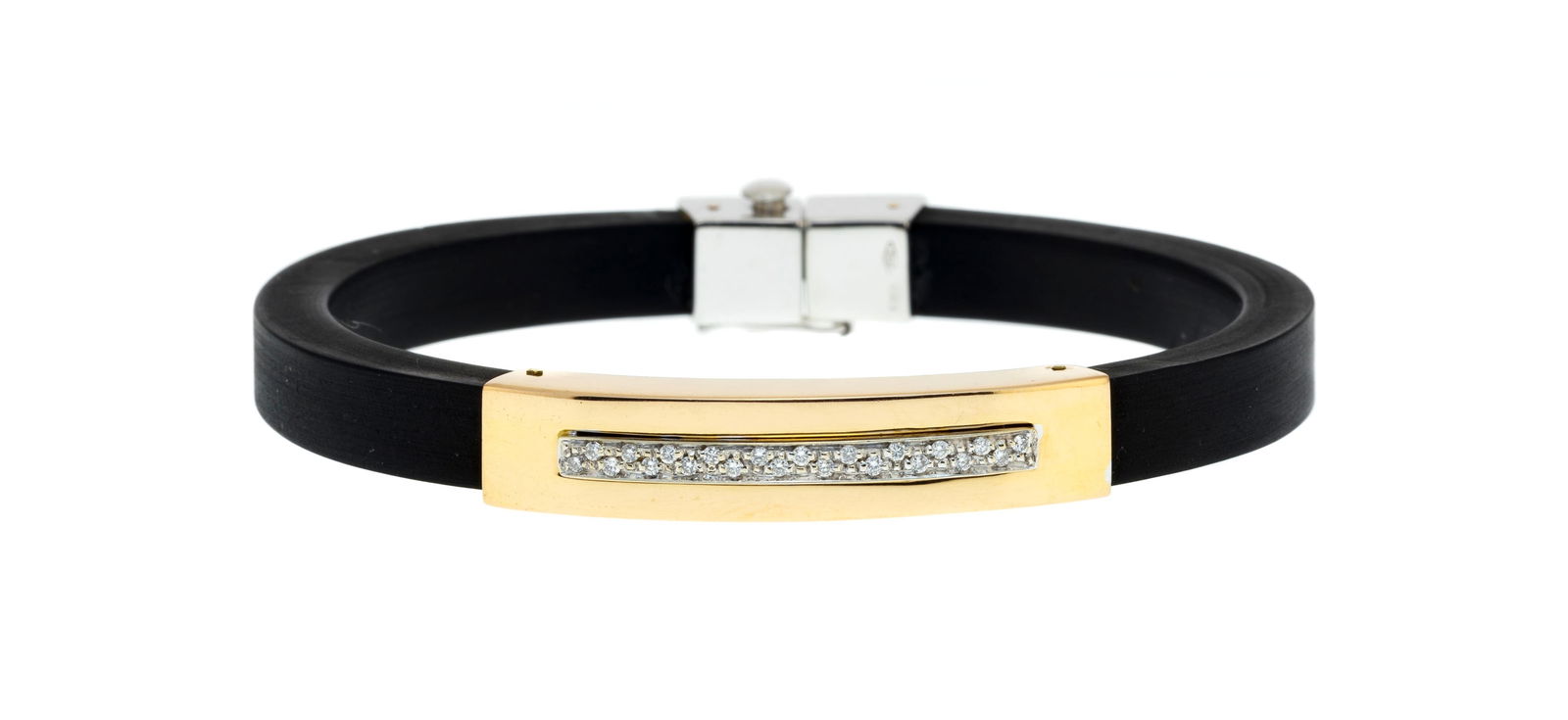 Bracelet caoutchouc et 2 ors 750 serti d'une ligne de diamants taille brillant, circ. 16.8 cm (1 of 4)