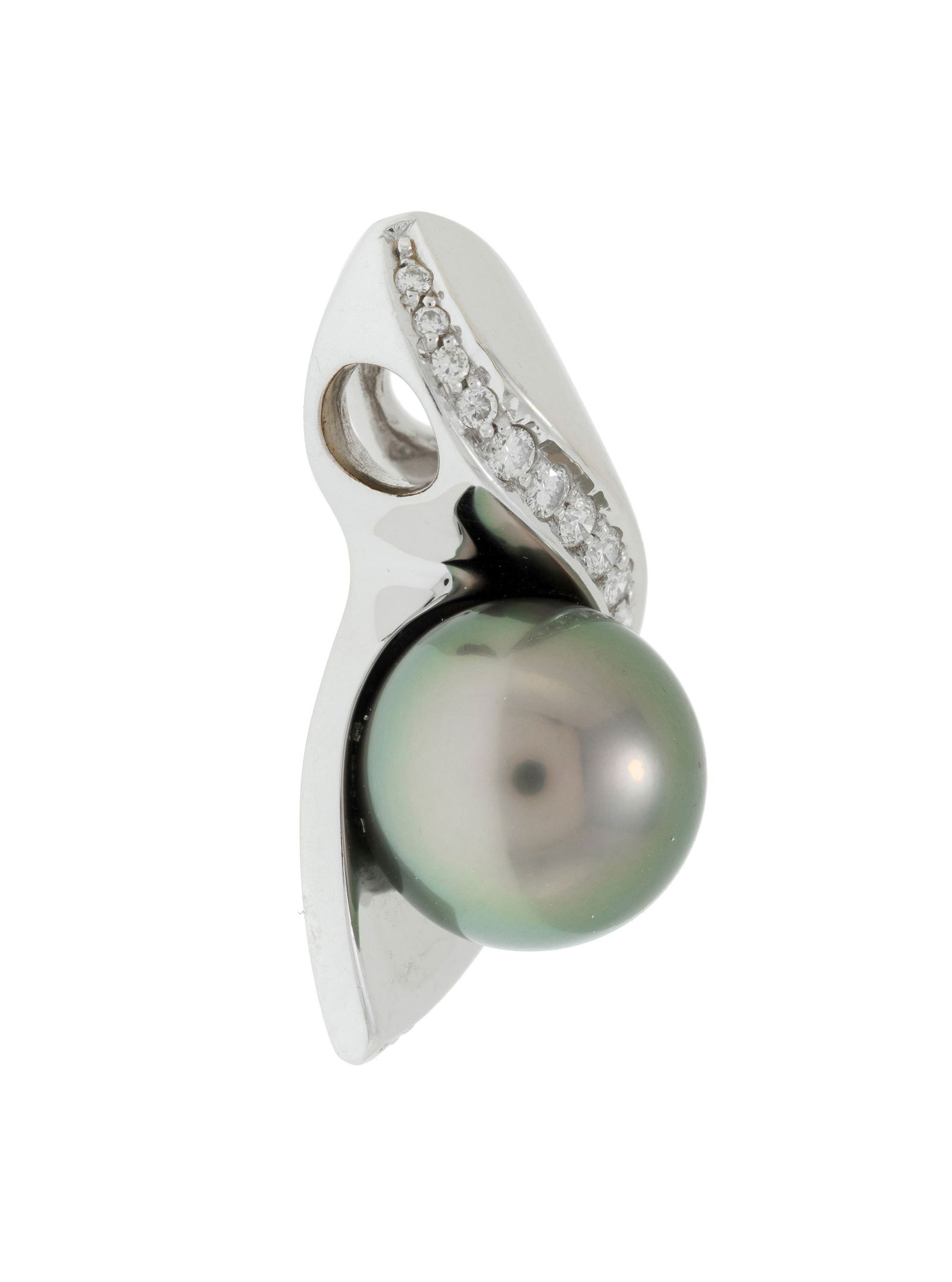 Pendentif or gris 750 orné d'une perle de culture de Tahiti rehaussée de diamants taille b - 2