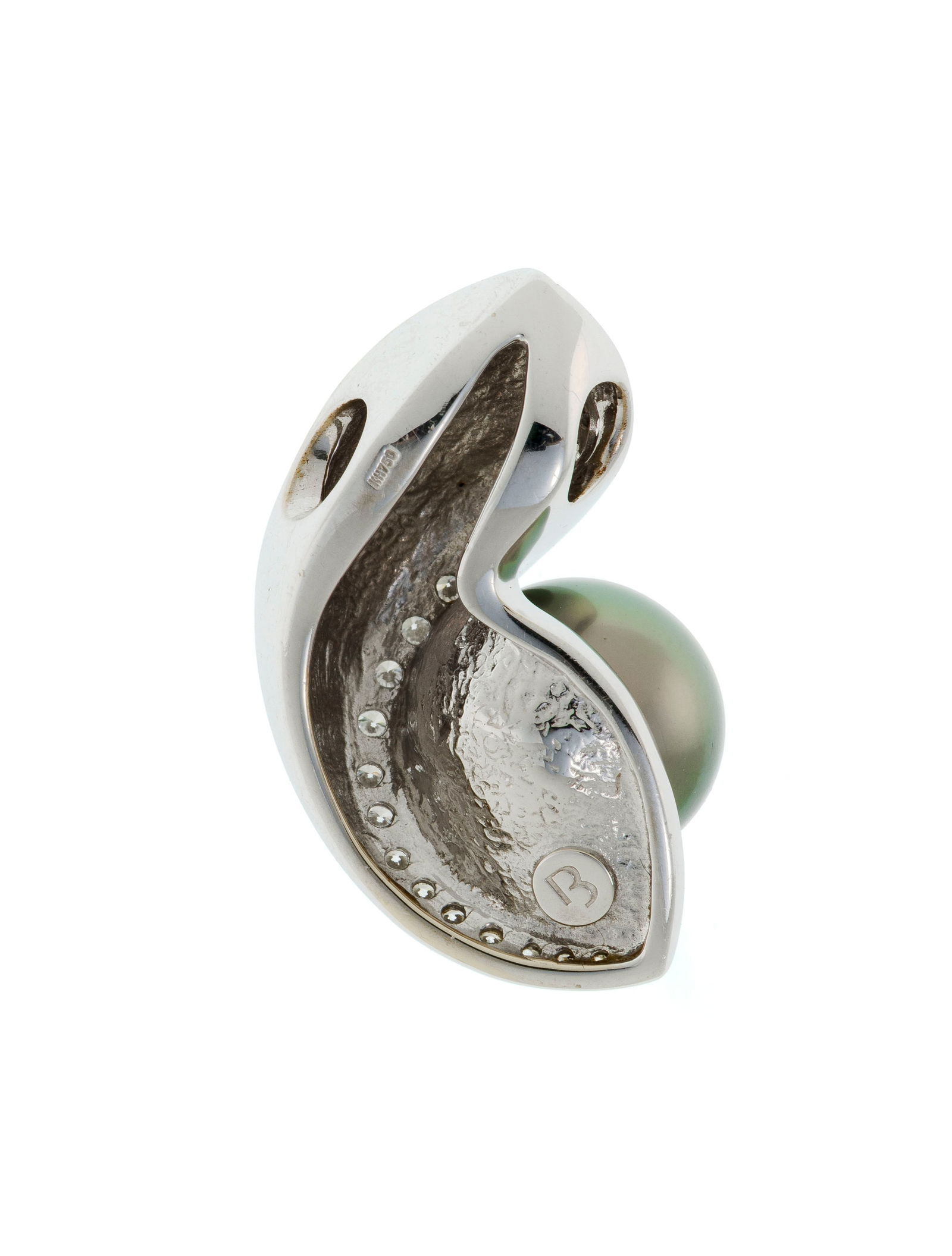 Pendentif or gris 750 orné d'une perle de culture de Tahiti rehaussée de diamants taille b - 3