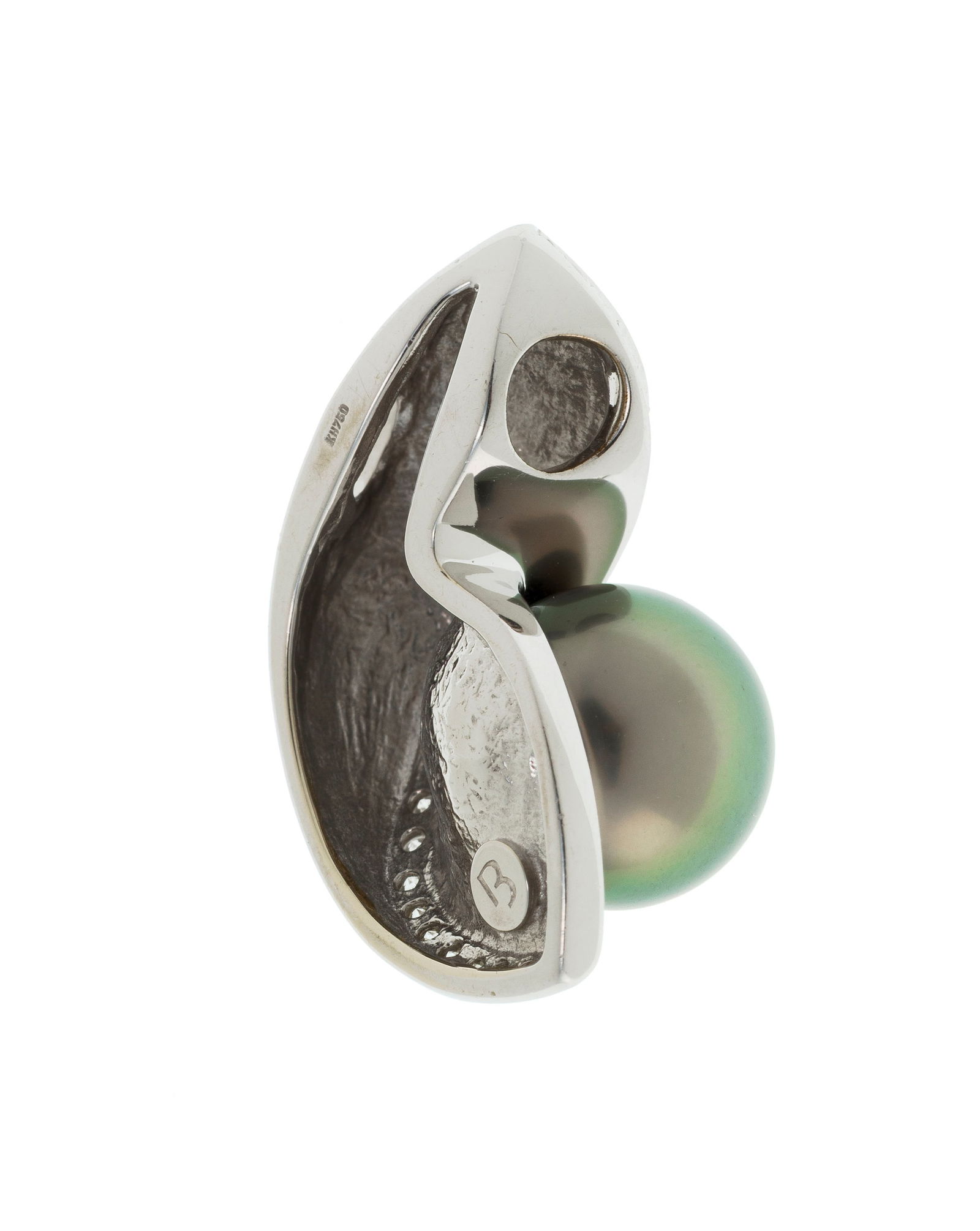 Pendentif or gris 750 orné d'une perle de culture de Tahiti rehaussée de diamants taille b - 4