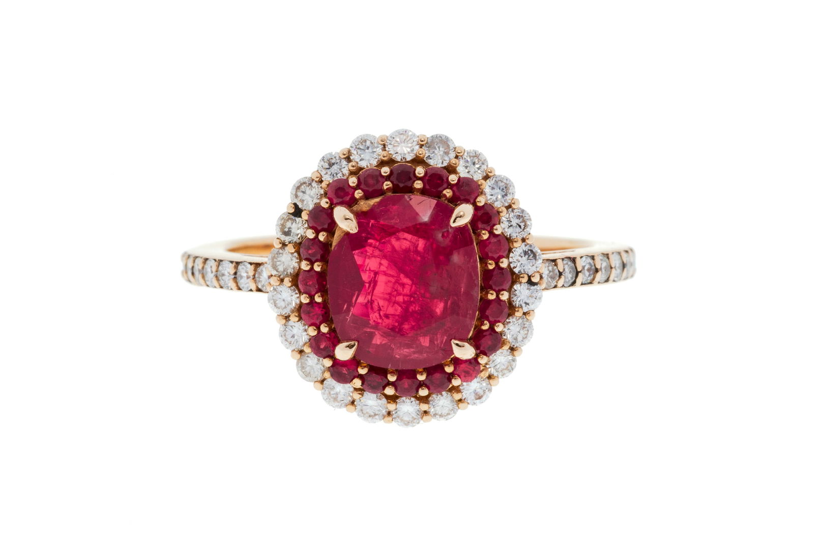 Bague or rose 750 sertie d'un rubis taille coussin de 1.24 carat, non chauffé selon le short re (1 of 5)