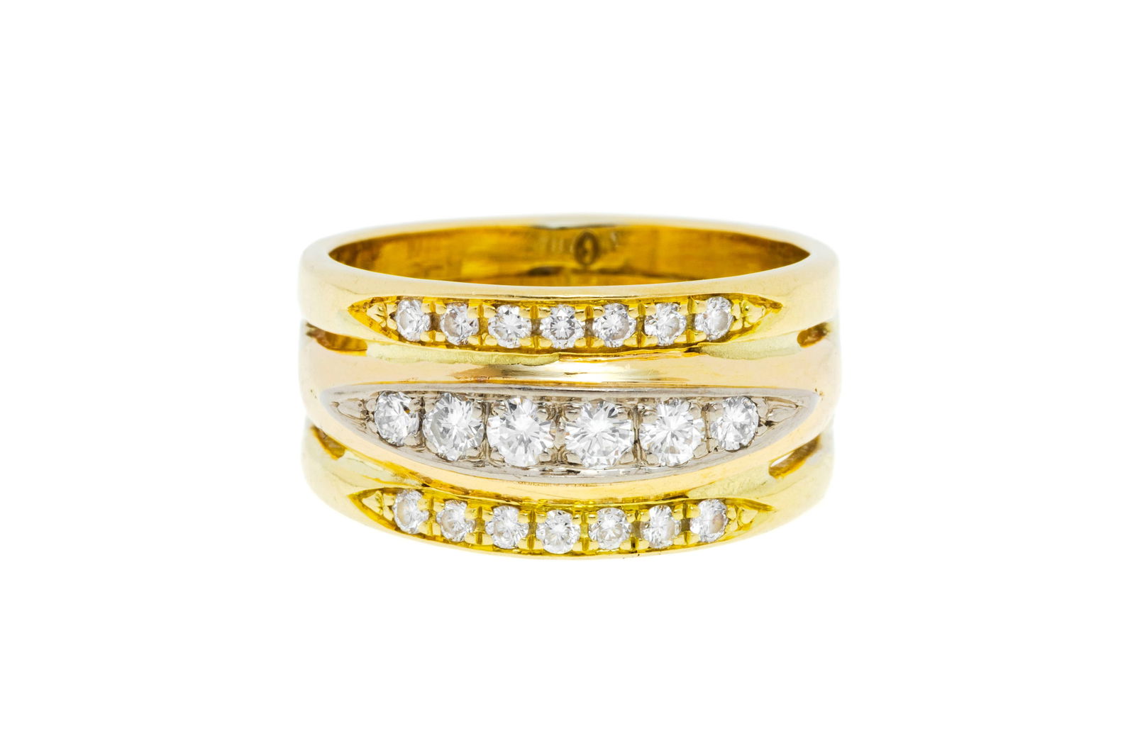 Bague 3 ors 750 sertie de trois lignes de diamants taille brillant, doigt 51-11, 6g (1 of 3)