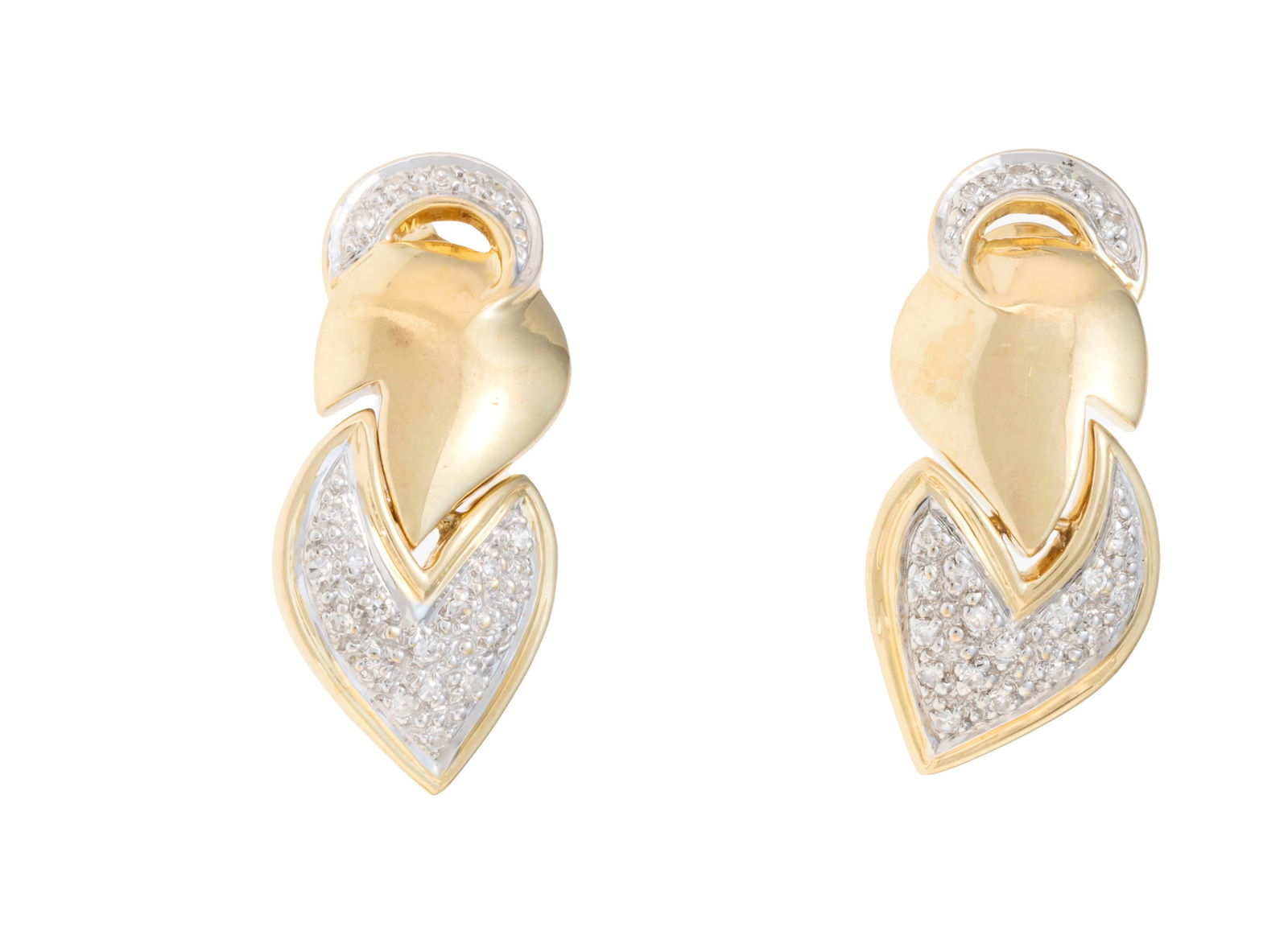 Paire de pendants d'oreilles 2 ors 750 sertis de diamants taille brillant, 2.5 cm, 6g (1 of 4)