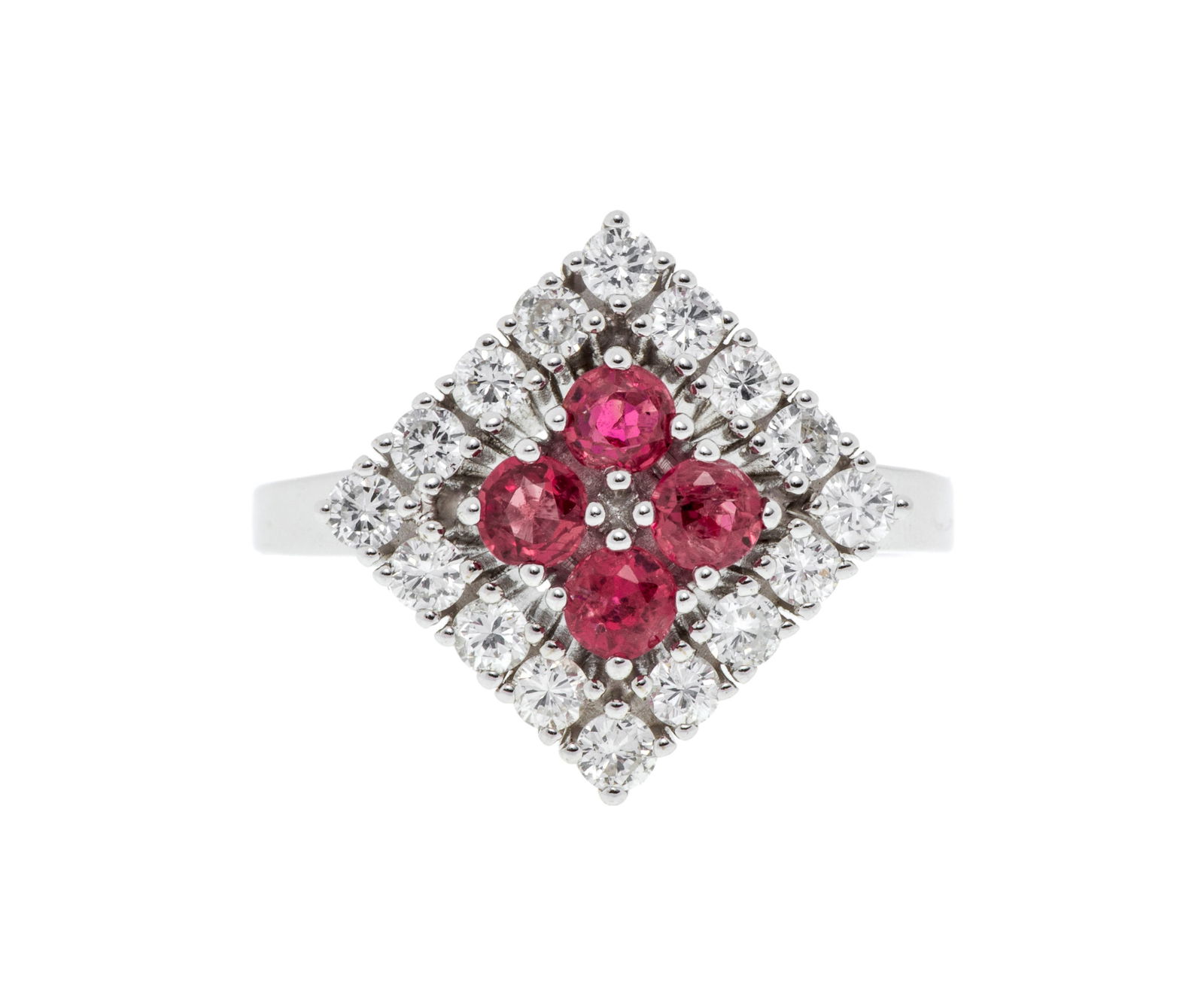 Bague or gris 750 formée d'un centre carré serti de saphirs roses et de diamants taille br (1 of 4)