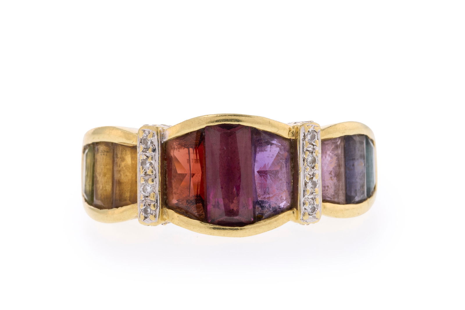 Bague or 750 sertie d'un arc-en-ciel composé de diverses pierres dont tourmalines, citrine, p&# (1 of 3)