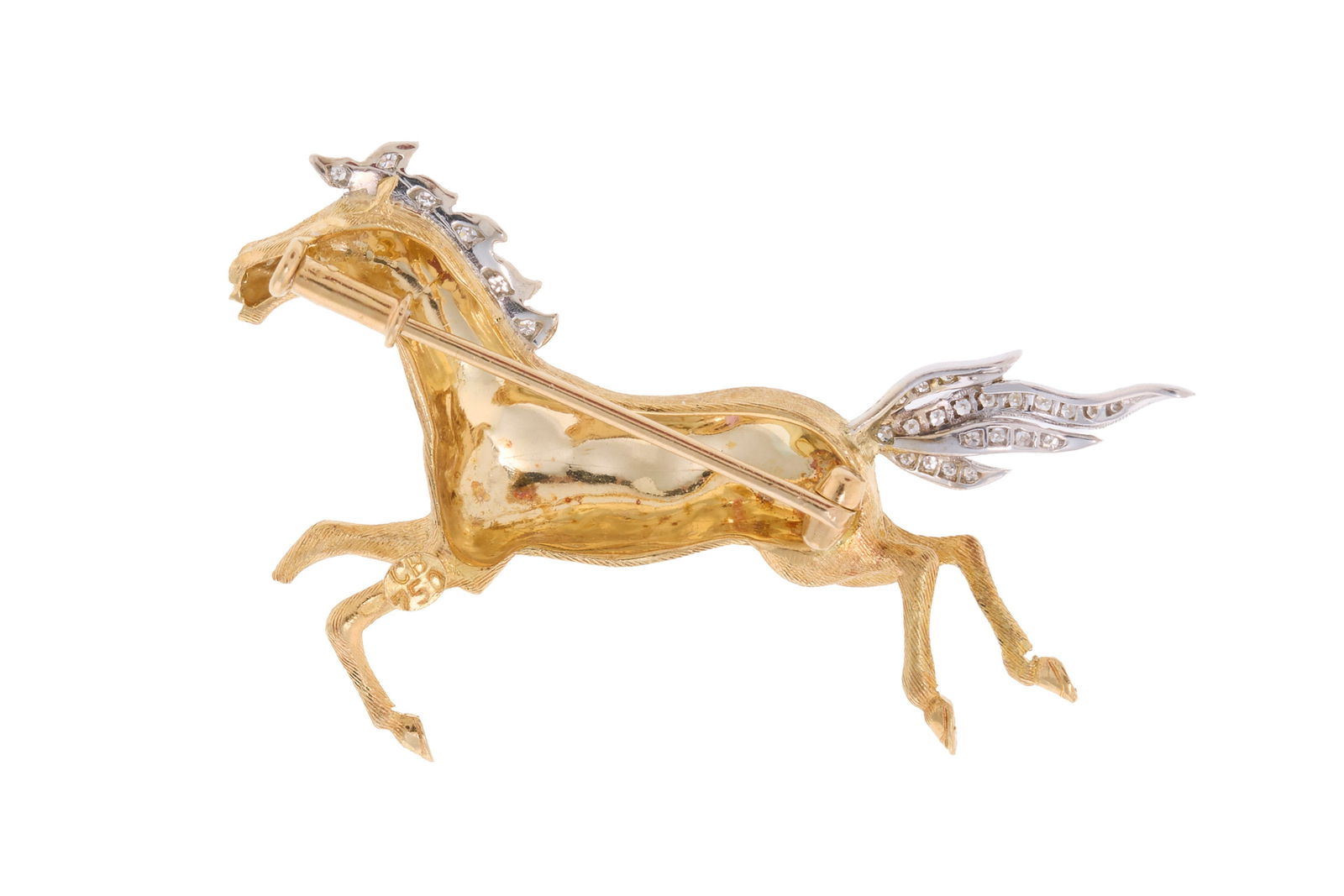 Bucherer, broche cheval 2 ors 750 texturés, la crinière et la queue serties de diamants ta - 3