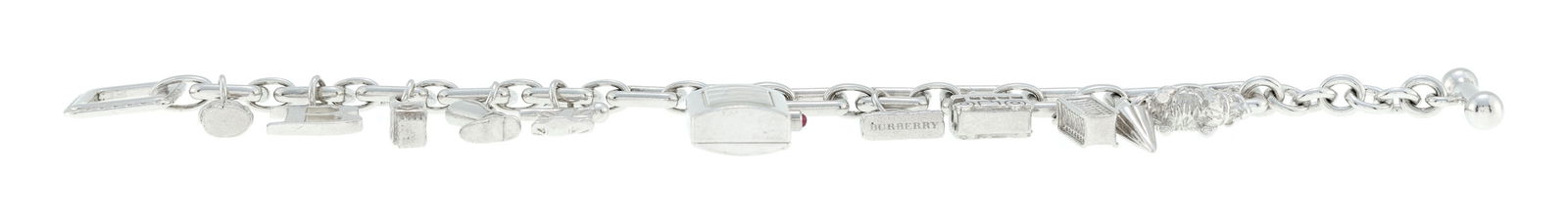 Burberry, bracelet en argent retenant 11 charms dont 1 montre, long. 19 cm Mouvement: cal. Ronda,  - 2