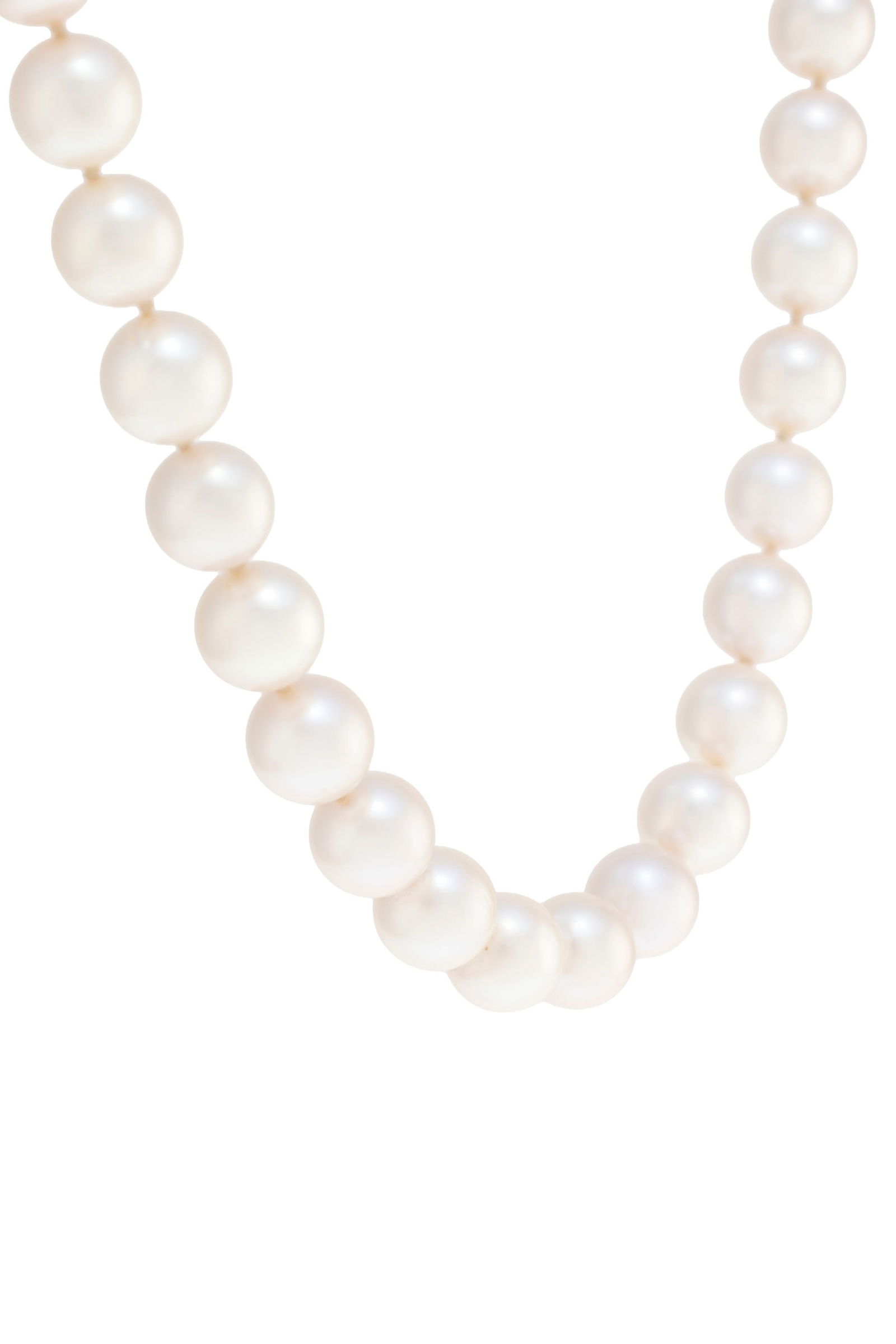 Collier 1 rang de perles de culture blanches, fermoir en or gris 750 serti de diamants taille brilla - 3