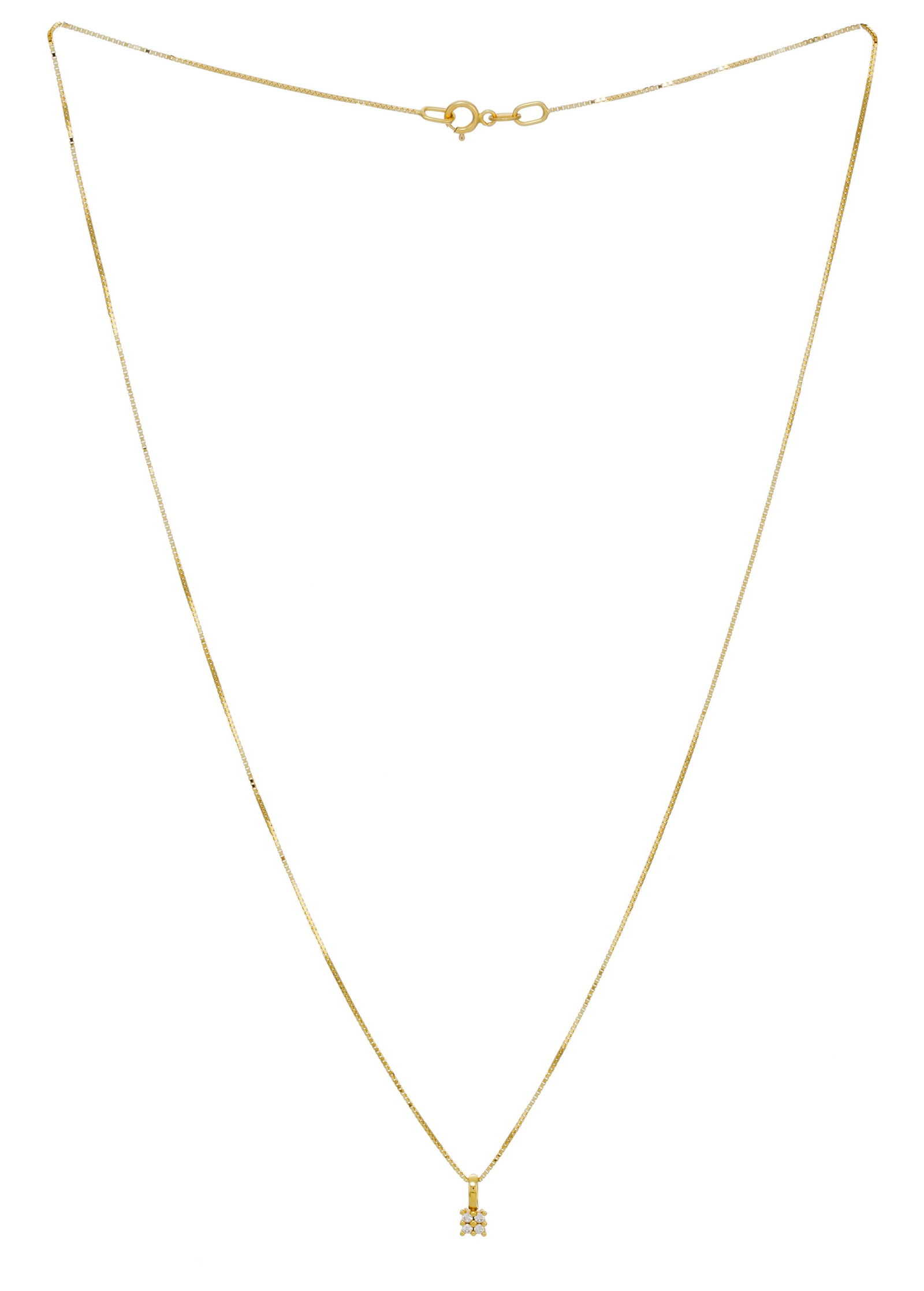 Pendentif or 750 serti de 4 diamants taille brillant, sur une chaîne en or 750 à maille v&: Pendentif or 750 serti de 4 diamants taille brillant, sur une chaîne en or 750 à maille vénitienne, h. 0.7 cm, long. 41.5 cm ConditionTrès bon état de conservation