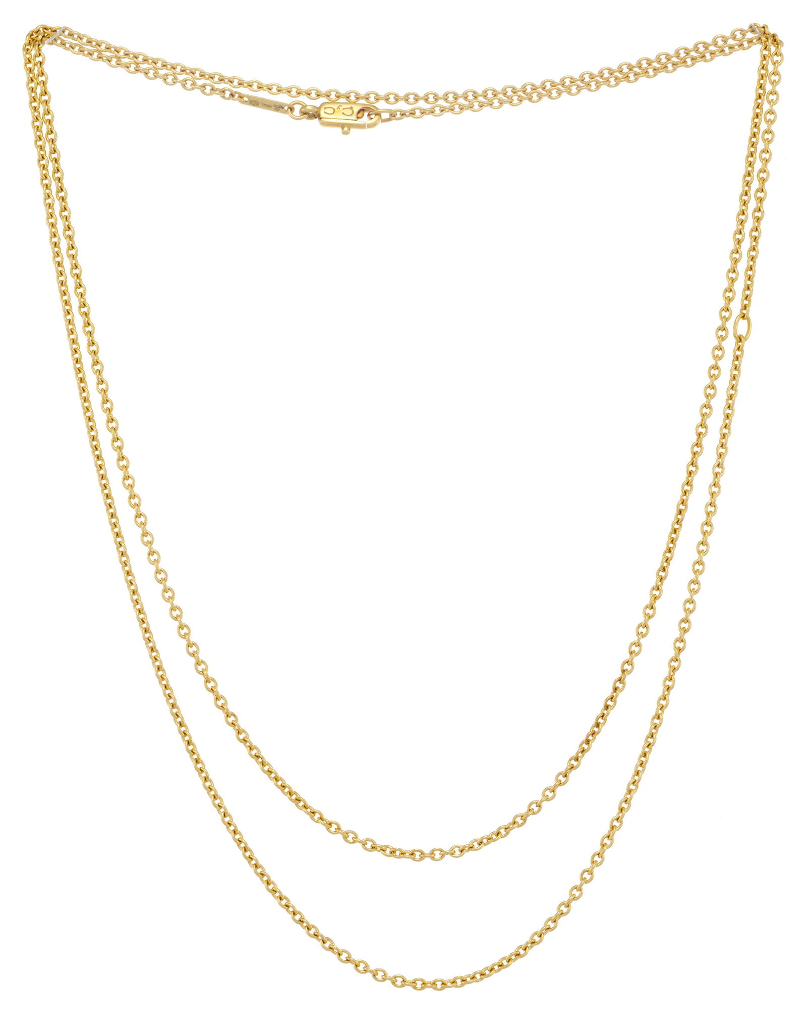 Carrera Y Carrera, longue chaîne en or 750 à maille forçat, signée, long. 80 cm,: Carrera Y Carrera, longue chaîne en or 750 à maille forçat, signée, long. 80 cm, 10g Condition Très bon état général.