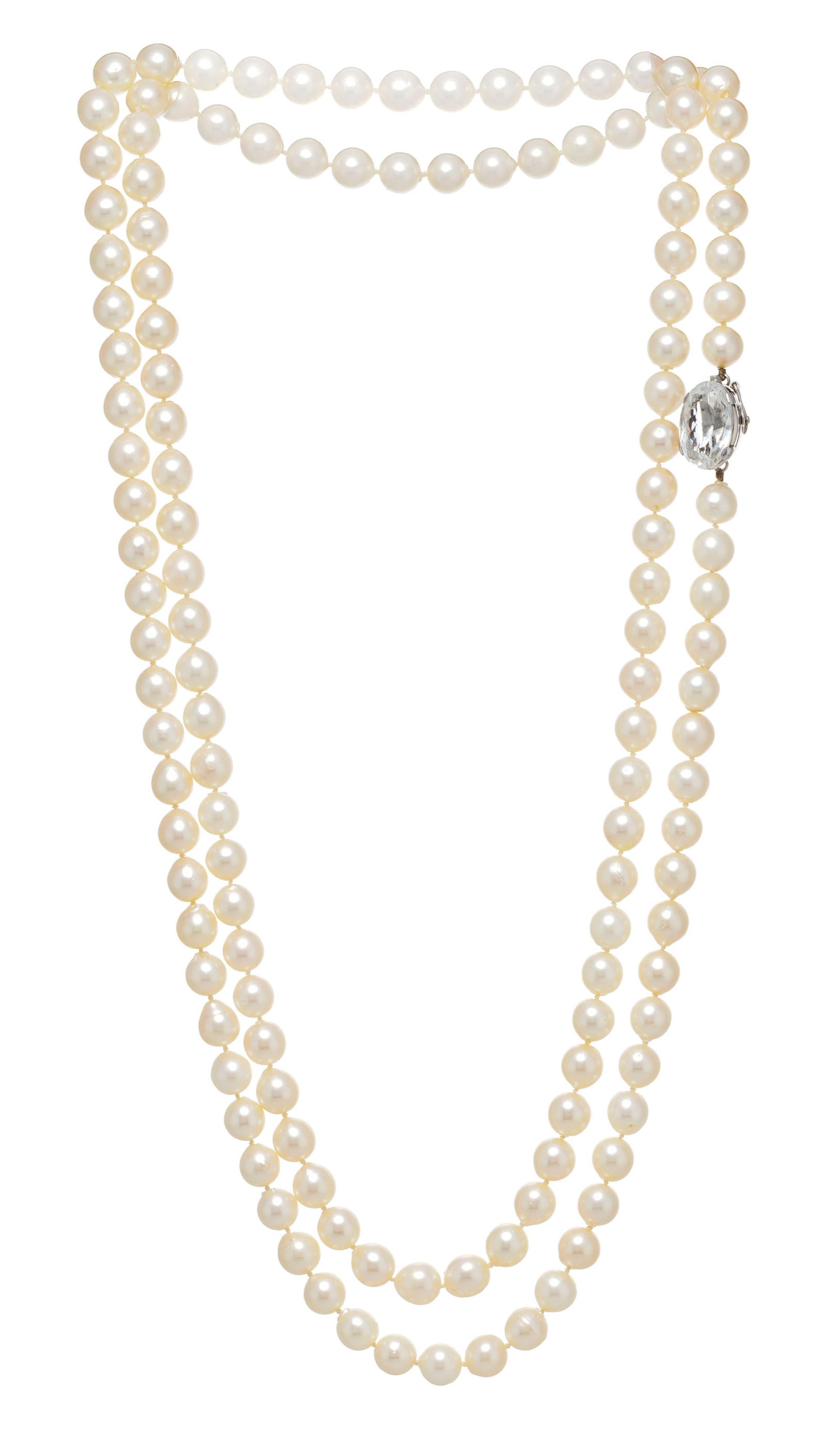 Sautoir 1 rang de perles de culture blanches, fermoir en argent serti d'une topaze incolore taille o (1 of 4)