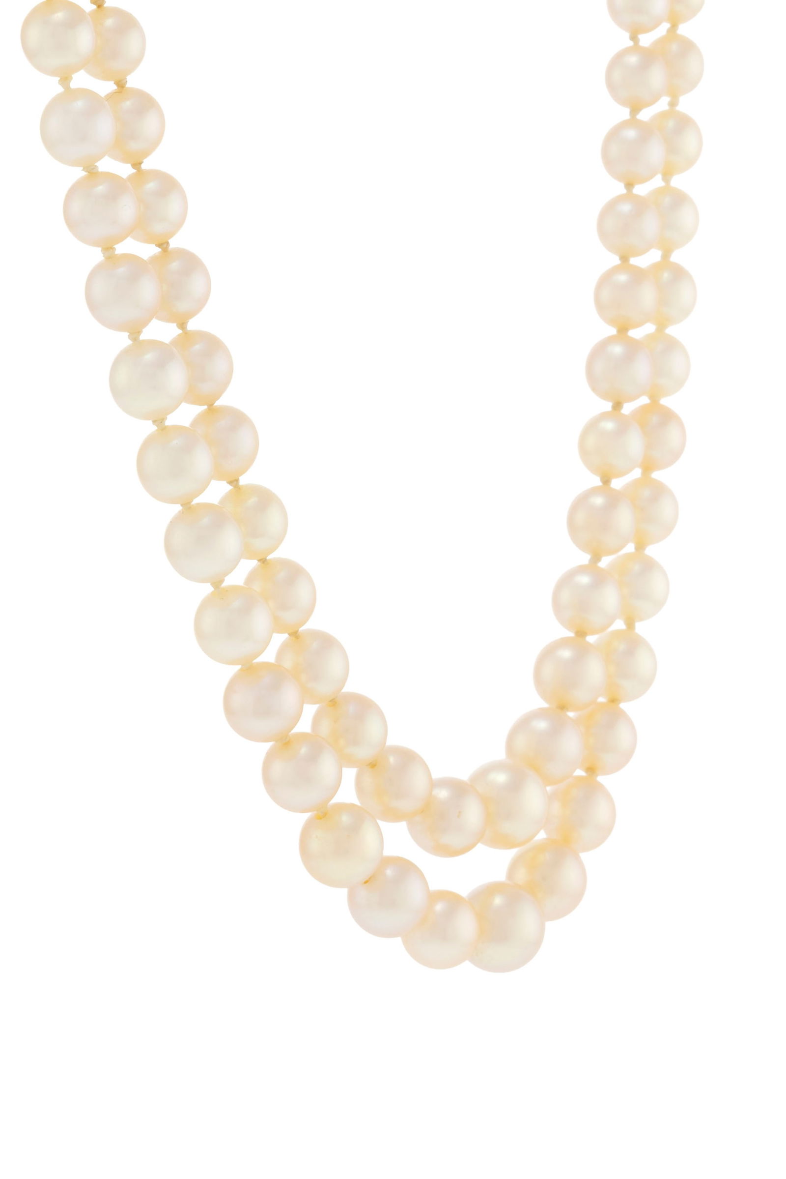 Collier 2 rangs de perles de culture en chute, fermoir en or gris 750 serti de diamants taille brill - 2