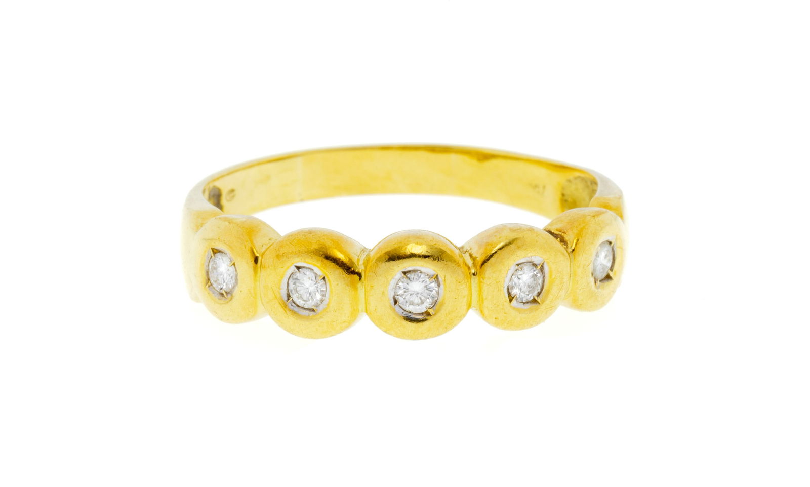 Bague or 750 sertie de cinq diamants taille brillant, doigt 63-23, 3g (1 of 4)