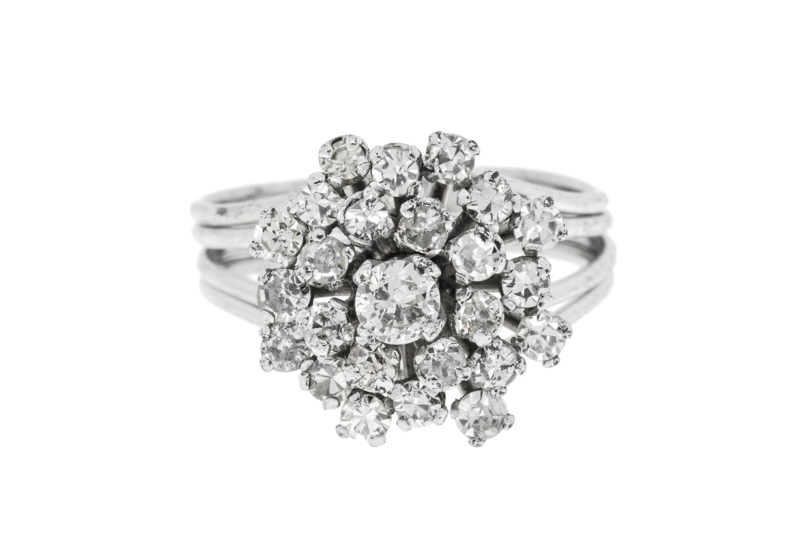 Bague ballerine argent sertie d'un diamant taille brillant entouré de diamants taille 8/8, doig (1 of 3)