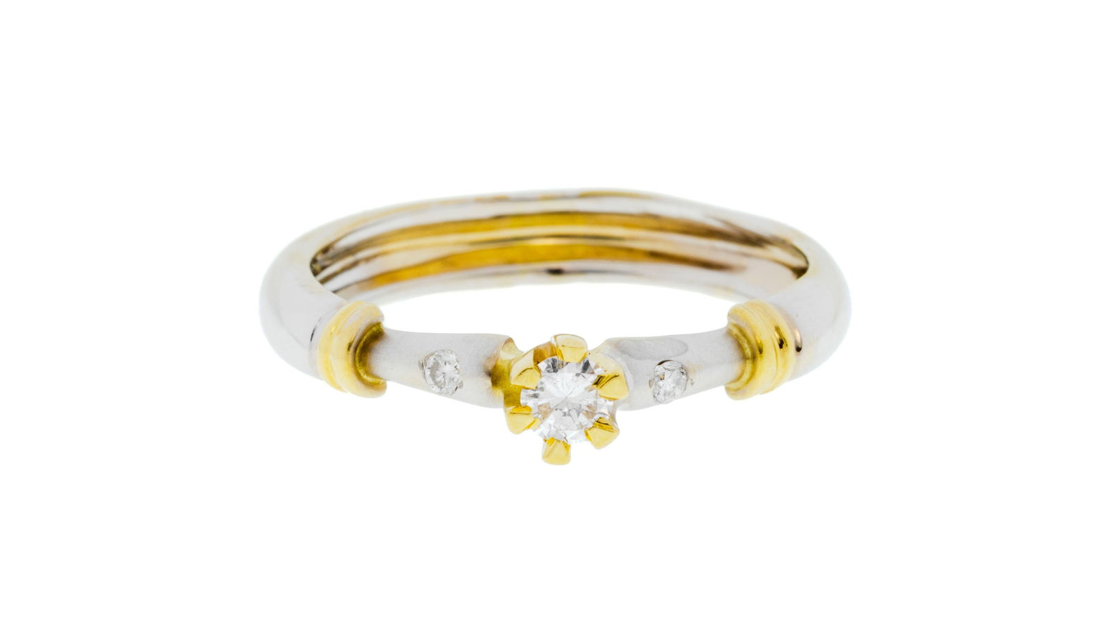 Bague 2 ors 750 sertie de 3 diamants taille brillant, doigt 56-16, 3g (1 of 4)
