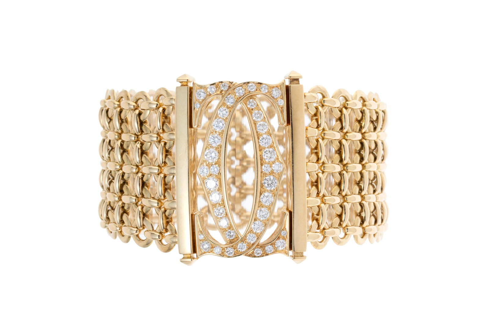 Cartier, Double C, bracelet or 750, le centre ajouré est serti de diamants taille brillant, sig (1 of 6)