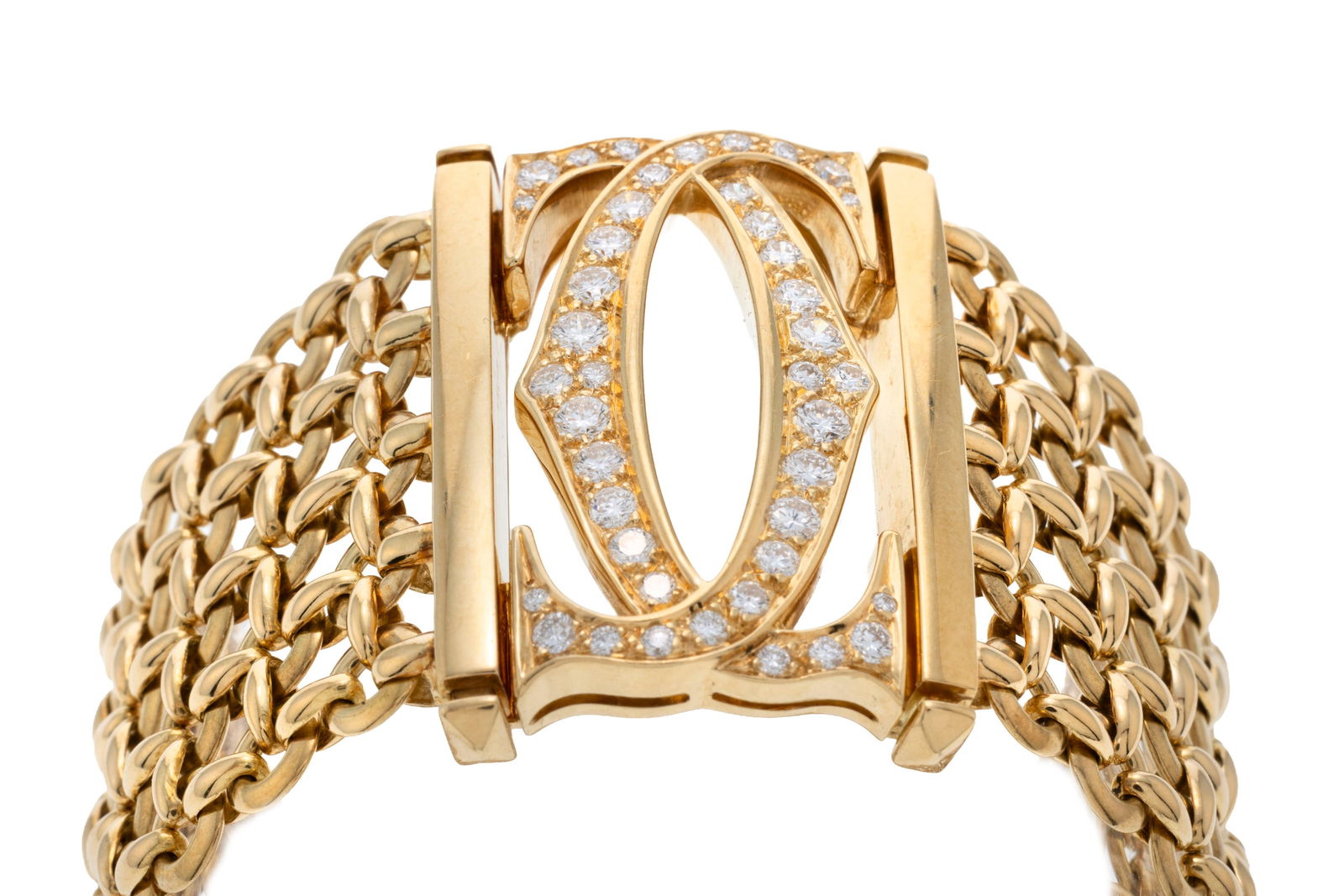 Cartier, Double C, bracelet or 750, le centre ajouré est serti de diamants taille brillant, sig - 2