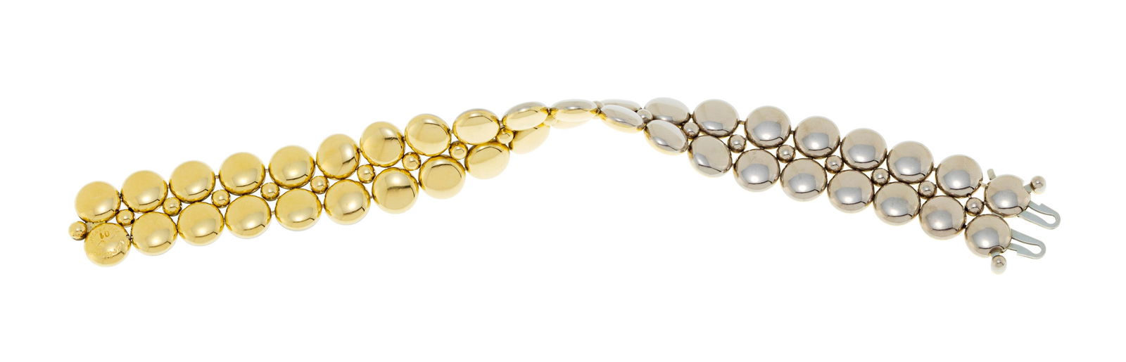 Cartier, Honeymoon, bracelet réversible or et or gris 750 composé de deux rangs à mai: Cartier, Honeymoon, bracelet réversible or et or gris 750 composé de deux rangs à maille pastilles, signé, numéroté 739781, long. 18 cm, 60g ConditionBon état de