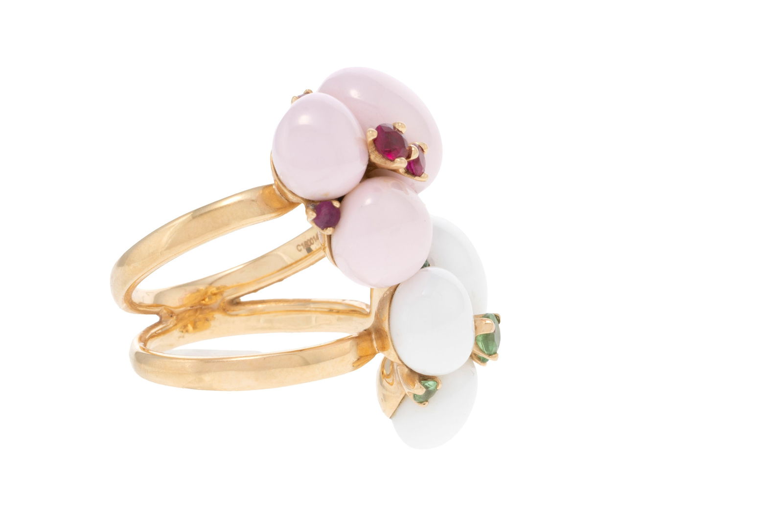 Pomellato, Capri, deux bagues soudées ensemble or 750 ornées de galets de céramique r - 3