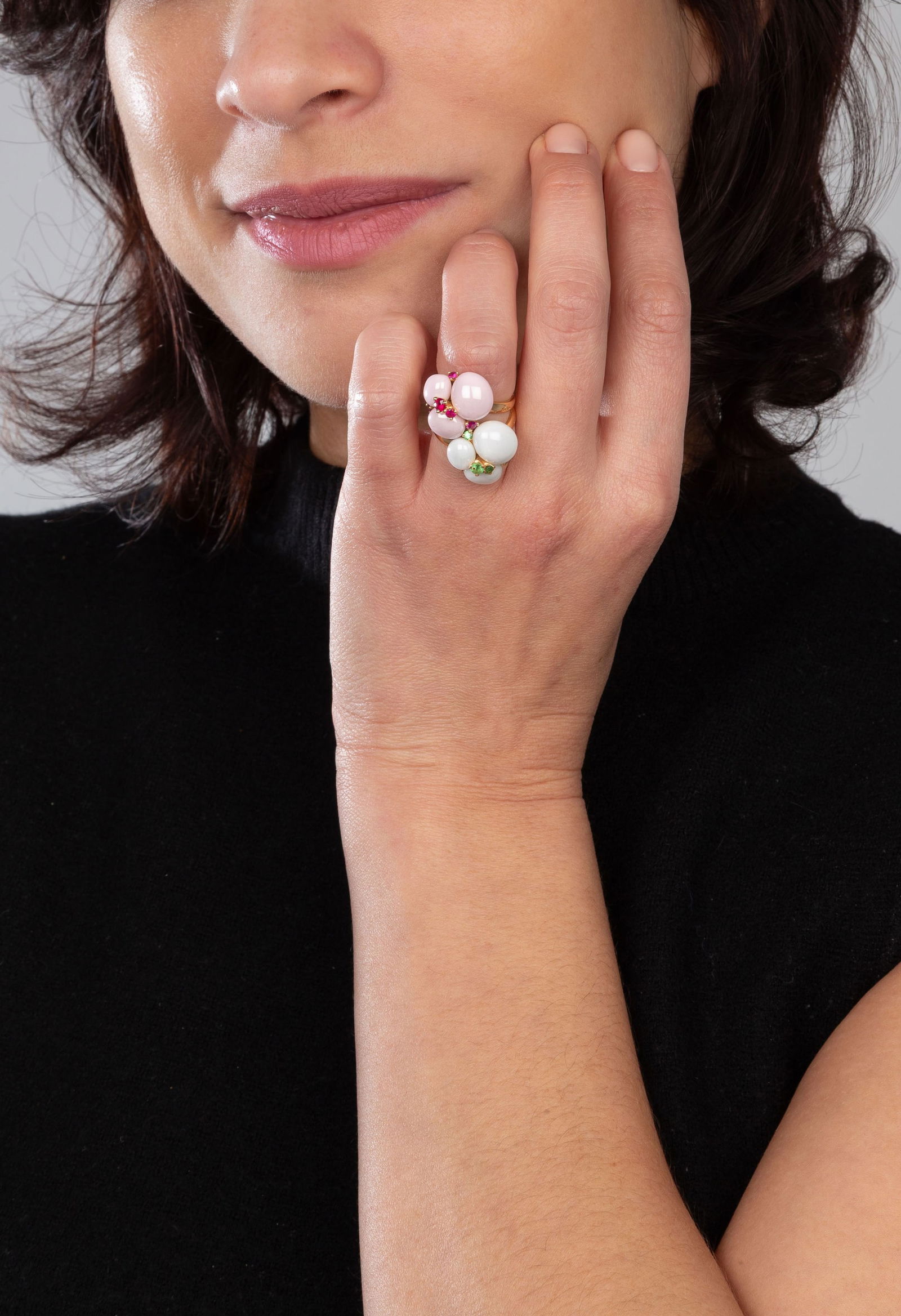 Pomellato, Capri, deux bagues soudées ensemble or 750 ornées de galets de céramique r - 5