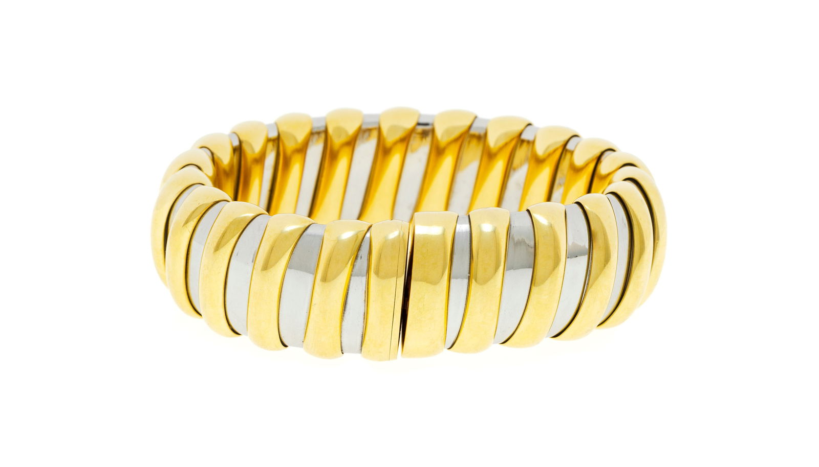Bulgari, bracelet semi rigide or 750 et acier, signé, 15.5 cm, 86g - 2