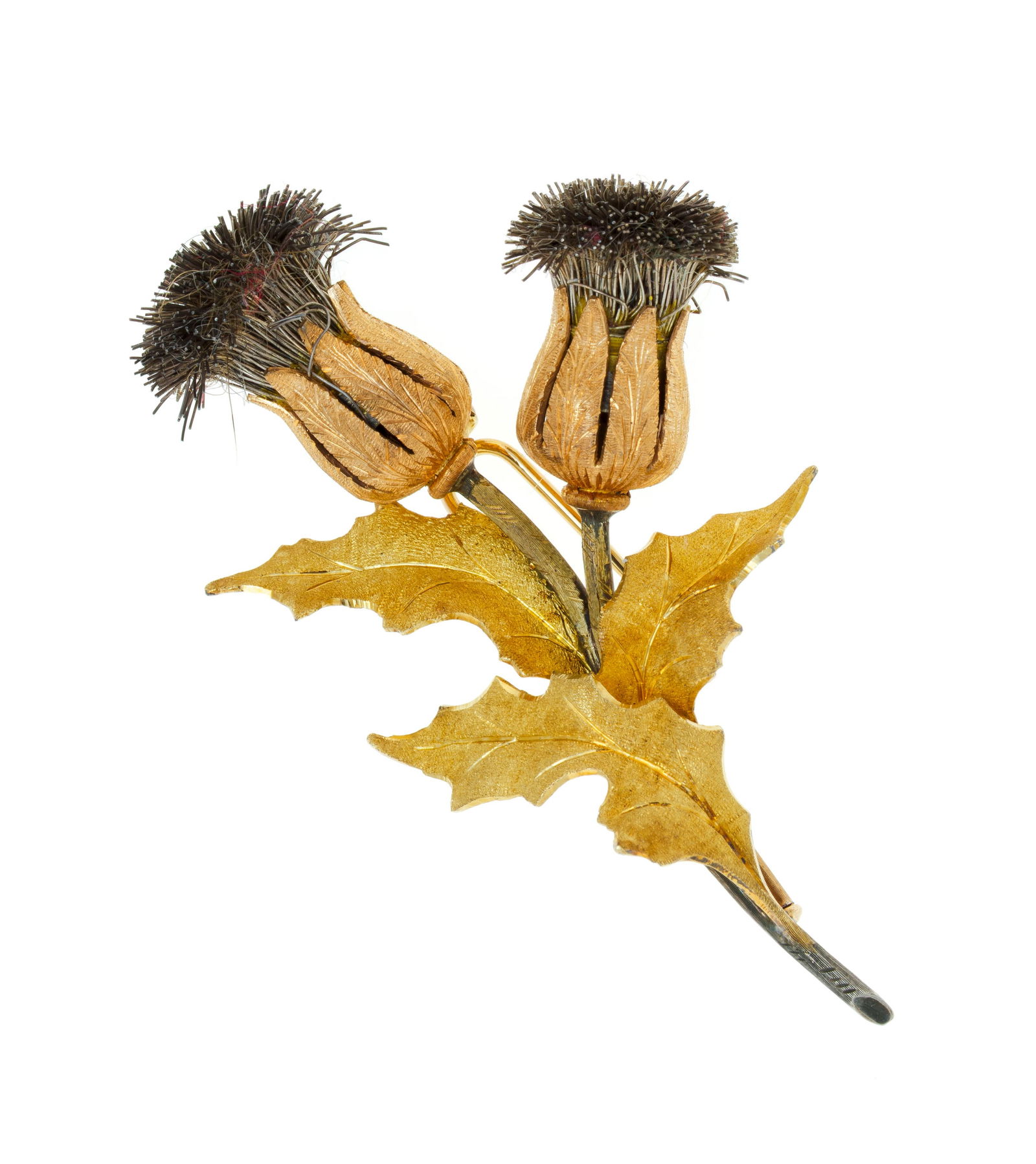 Buccellati, broche chardon 3 ors 750, signée Mario Buccellati, h. 7 cm, 21g (1 of 4)