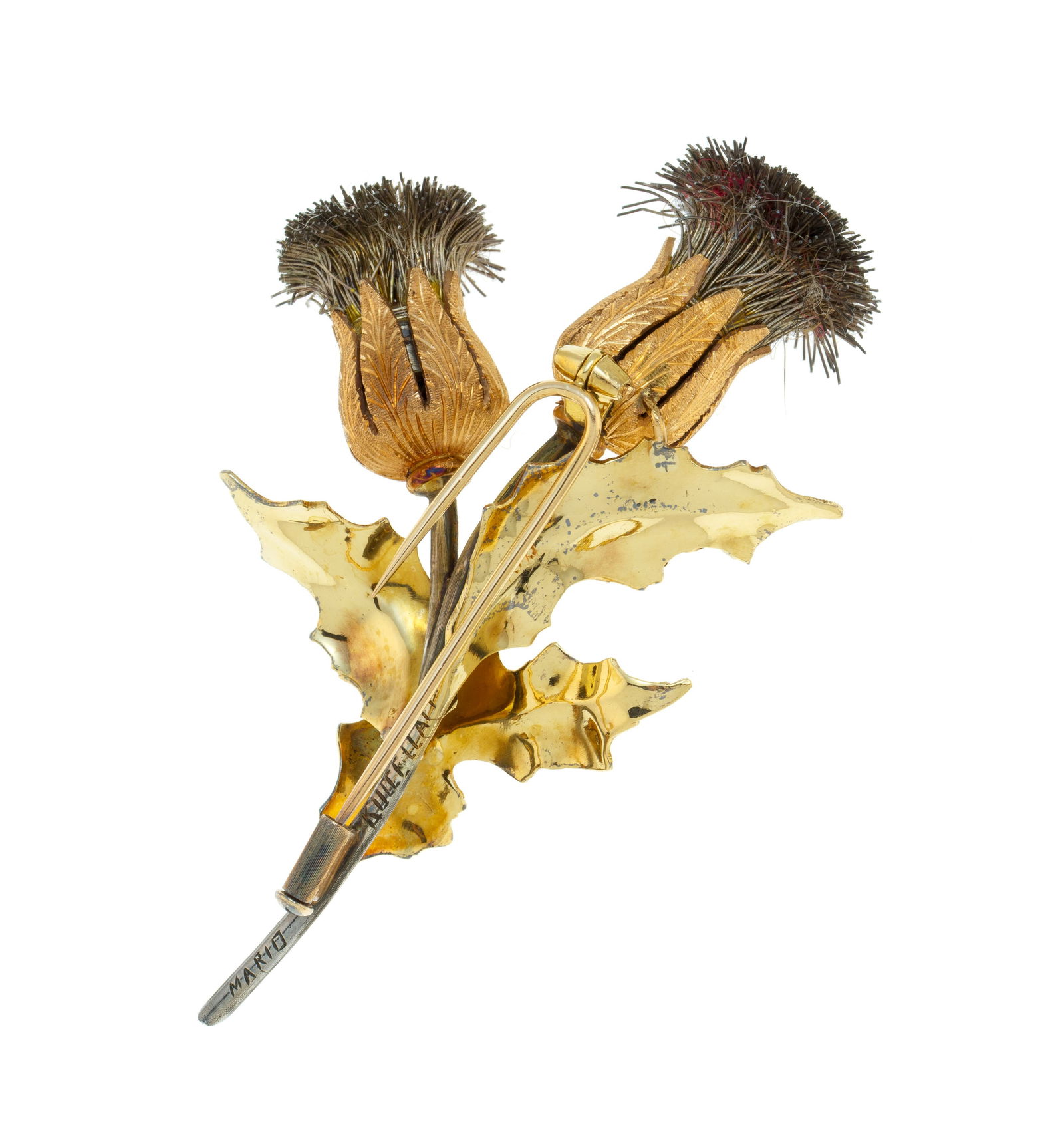 Buccellati, broche chardon 3 ors 750, signée Mario Buccellati, h. 7 cm, 21g - 3
