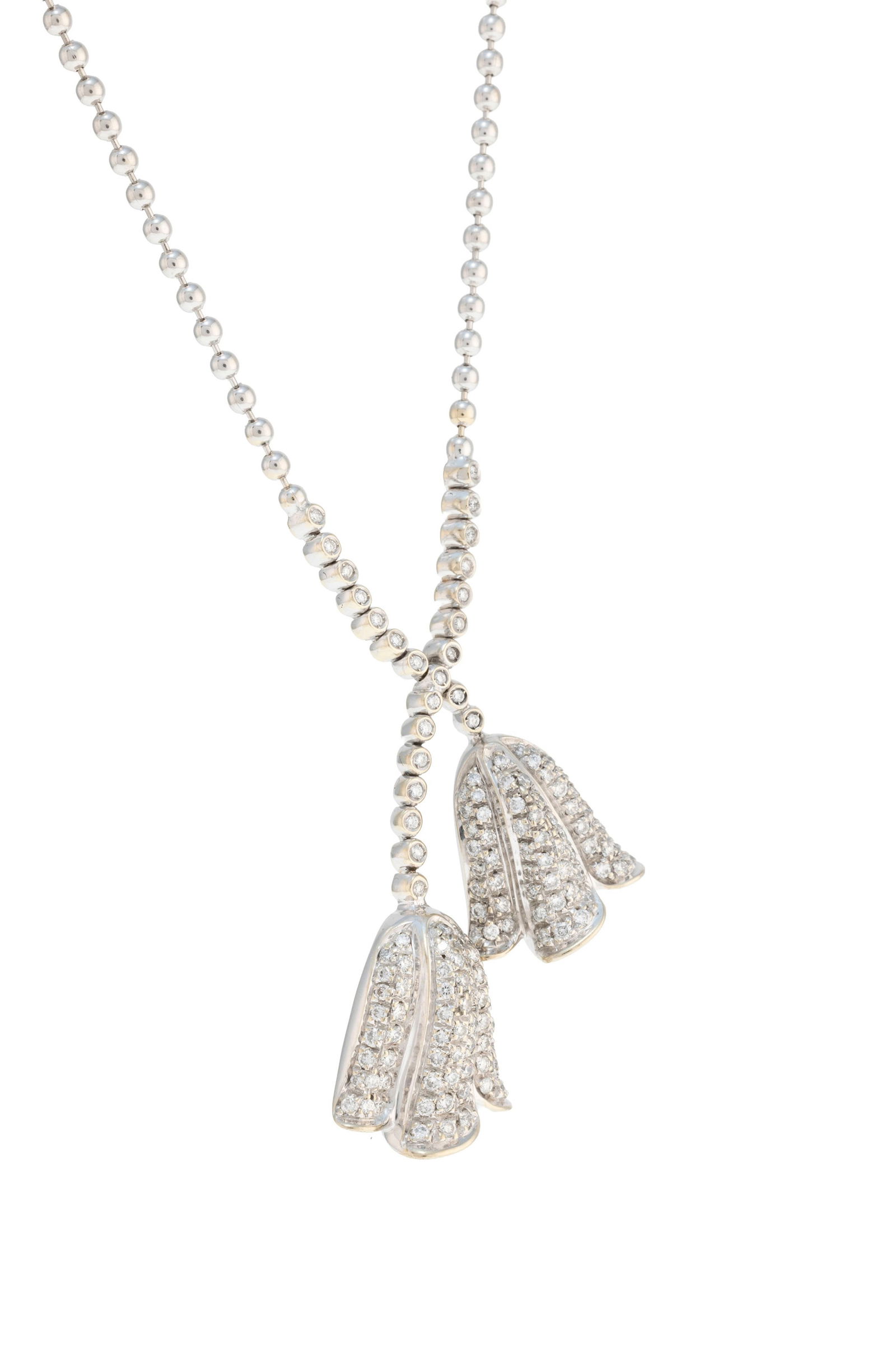 Piaget, collier or gris 750 à mailles sphériques retenant un centre en négligé f - 2