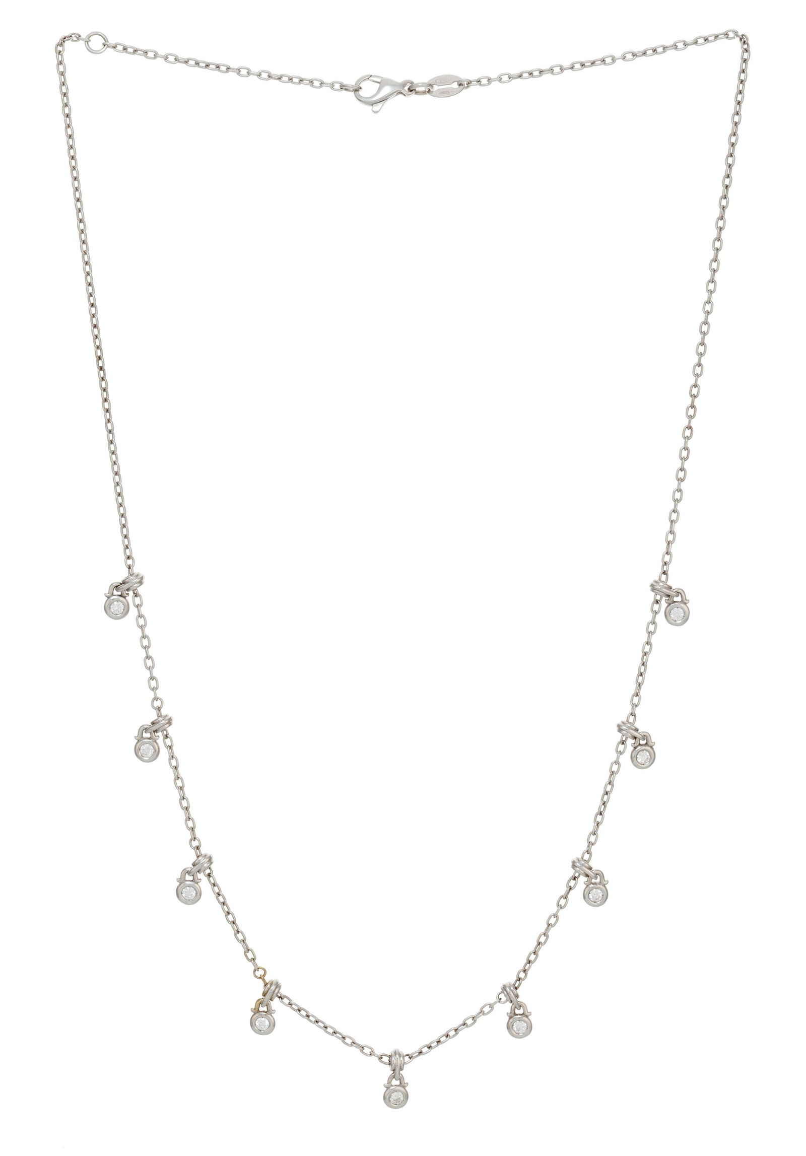 Collier or gris 750 à maille forçat retenant des diamants taille brillant serti lunette, l (1 of 4)