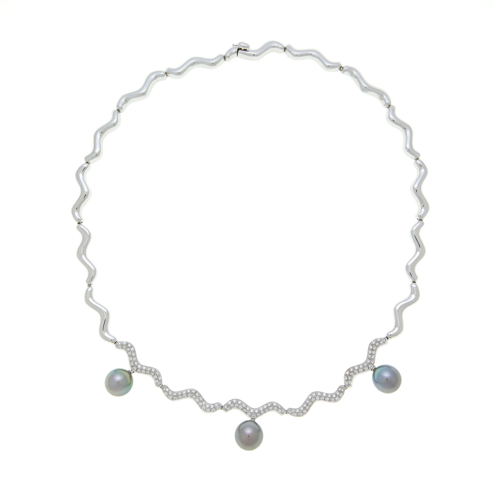 Antonini, collier or gris 750 articulé d'éléments ondulés, ceux du centre sertis (1 of 4)