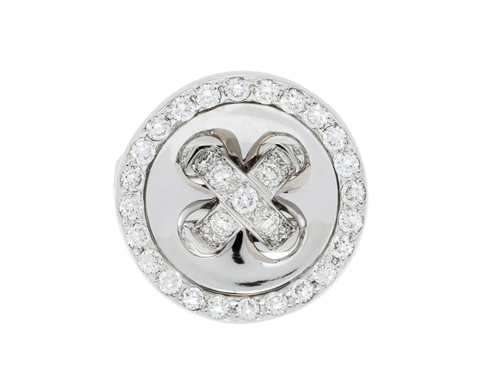 Bague or gris 750 stylisant un bouton serti de diamants taille brillant, doigt 53-13, 12g: Bague or gris 750 stylisant un bouton serti de diamants taille brillant, doigt 53-13, 12g Condition Très bon état de conservation général. Présence de micro rayures d'usage no