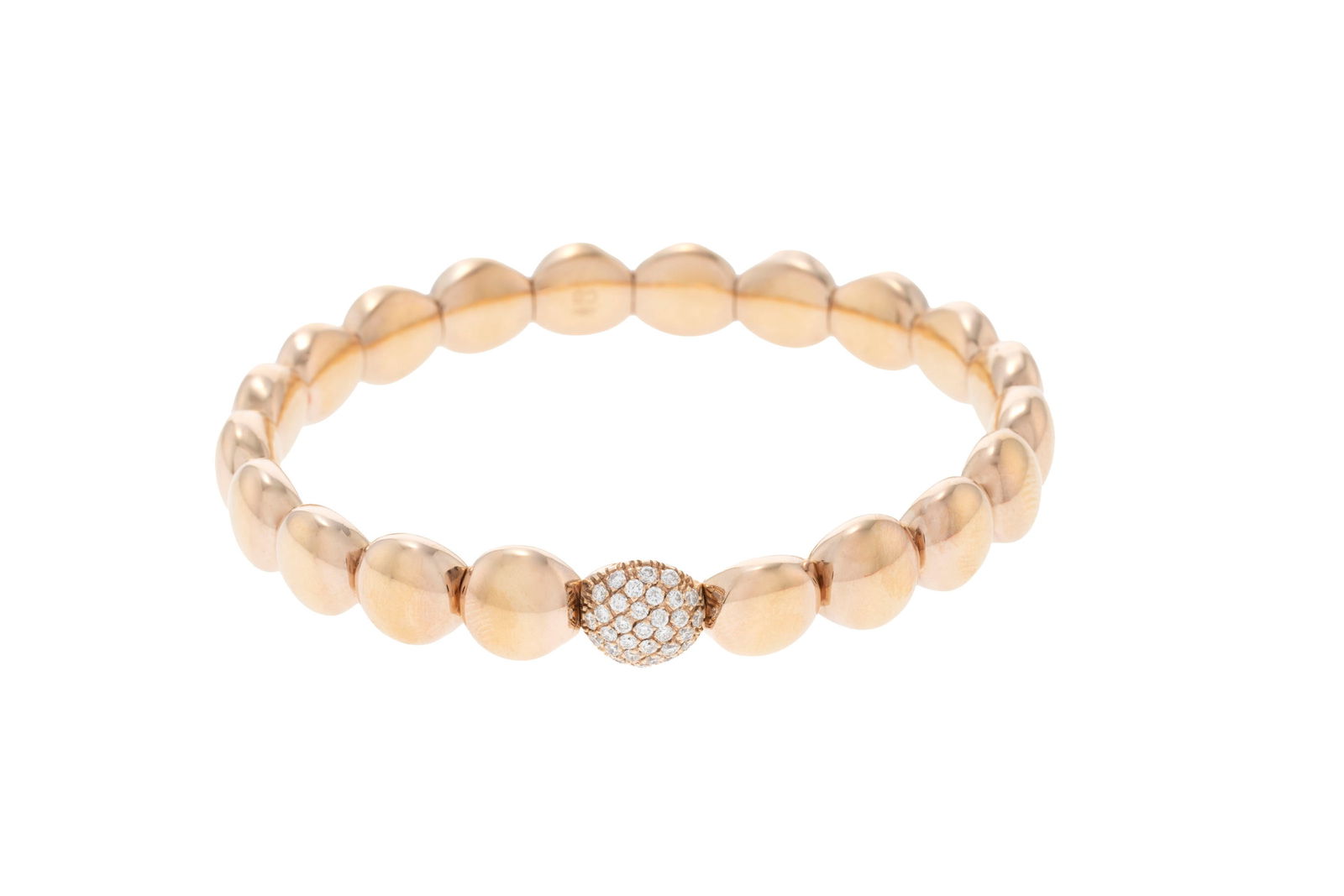 Bucherer, bracelet flexible or rose 750 composé de petits galets dont un serti de diamants tail - 2