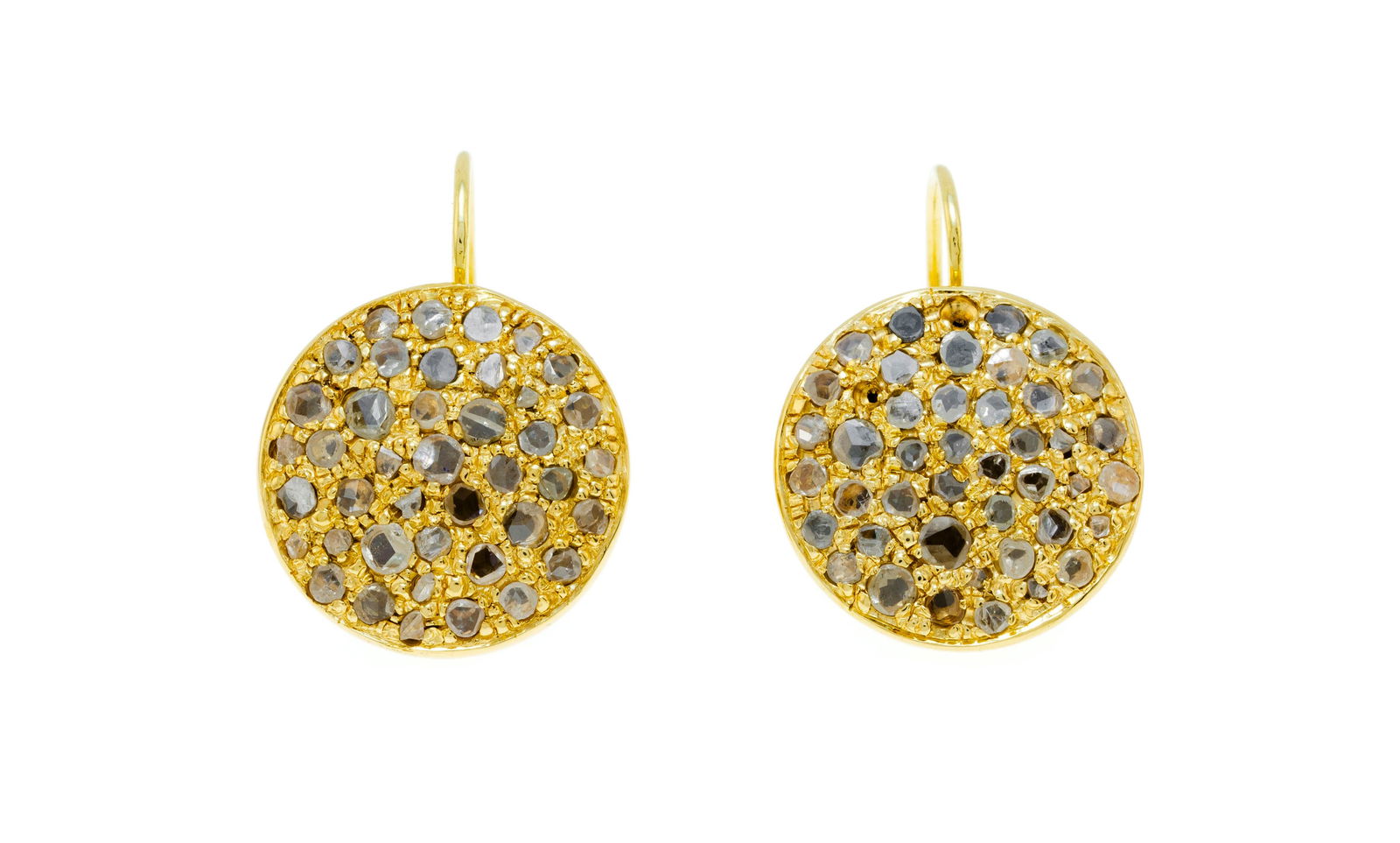 Paire de boucles d'oreilles or 750 serties de diamants facettés, h. 2.3 cm, 7g: Paire de boucles d'oreilles or 750 serties de diamants facettés, h. 2.3 cm, 7g 