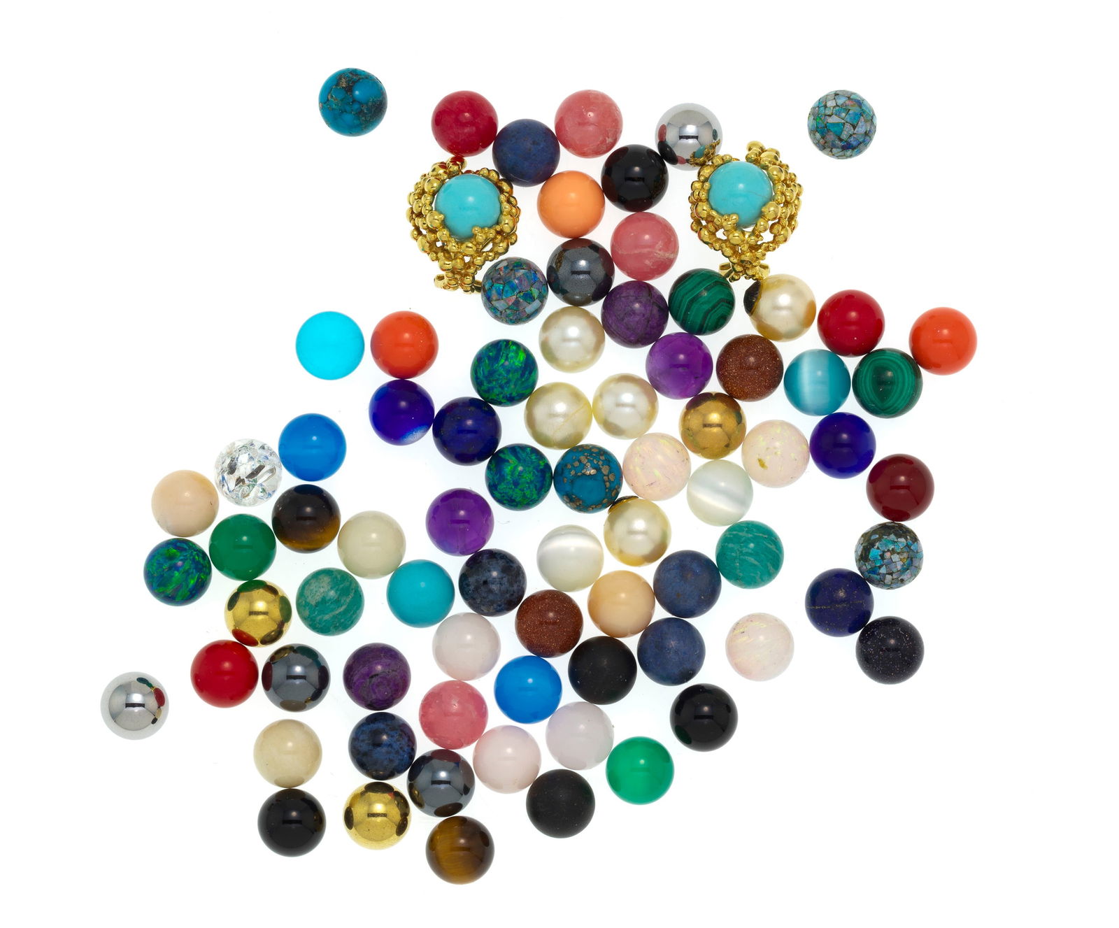 Gilbert Albert, paire de clips d'oreilles or 750 perlé et leurs 30 paires de billes interchange - 5