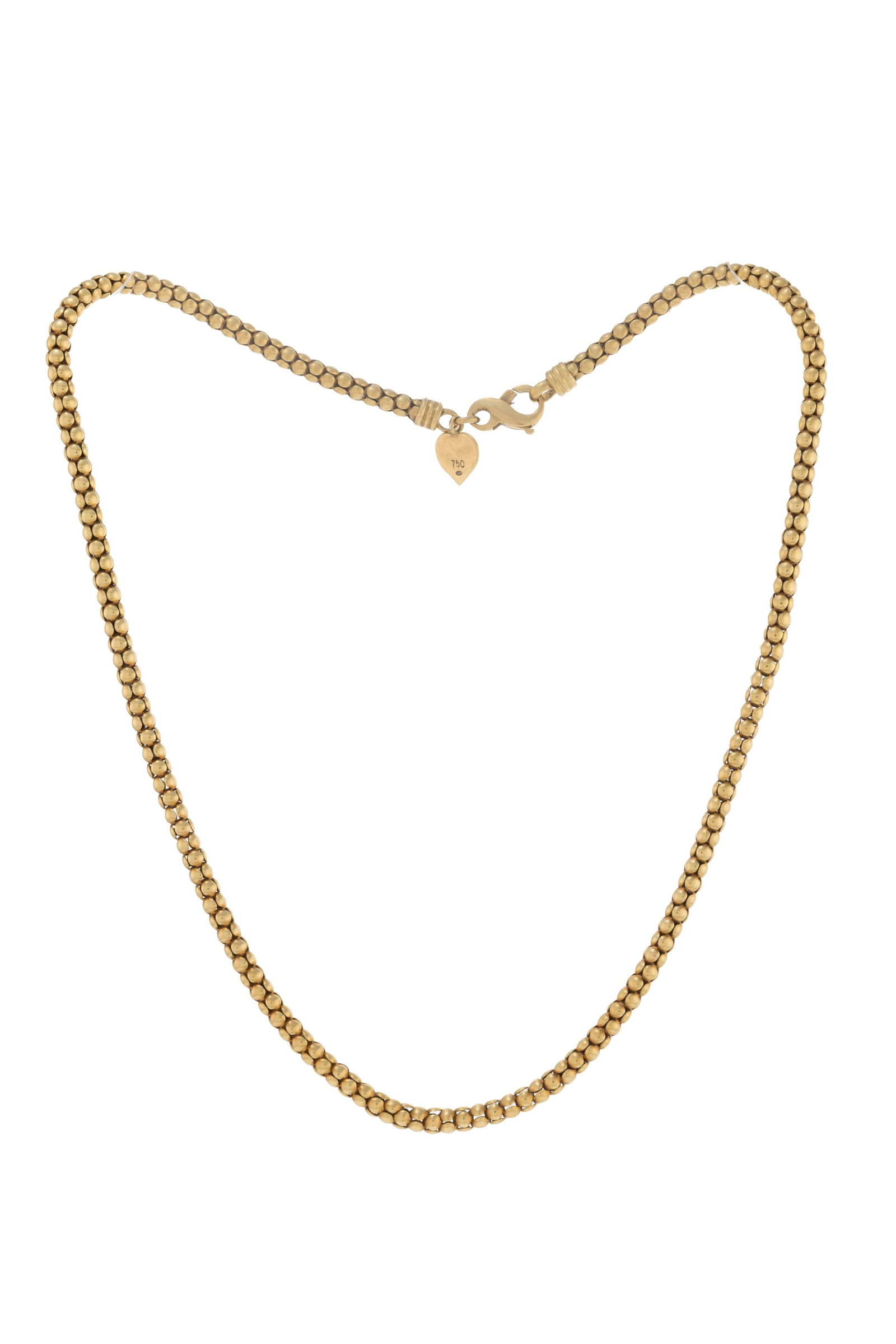 O.J. Perrin, collier or 750 composé de petits maillons bombés, signé, long. 45 cm, 19: O.J. Perrin, collier or 750 composé de petits maillons bombés, signé, long. 45 cm, 19g ConditionBon état de conservation général. Présence de rayures et micro