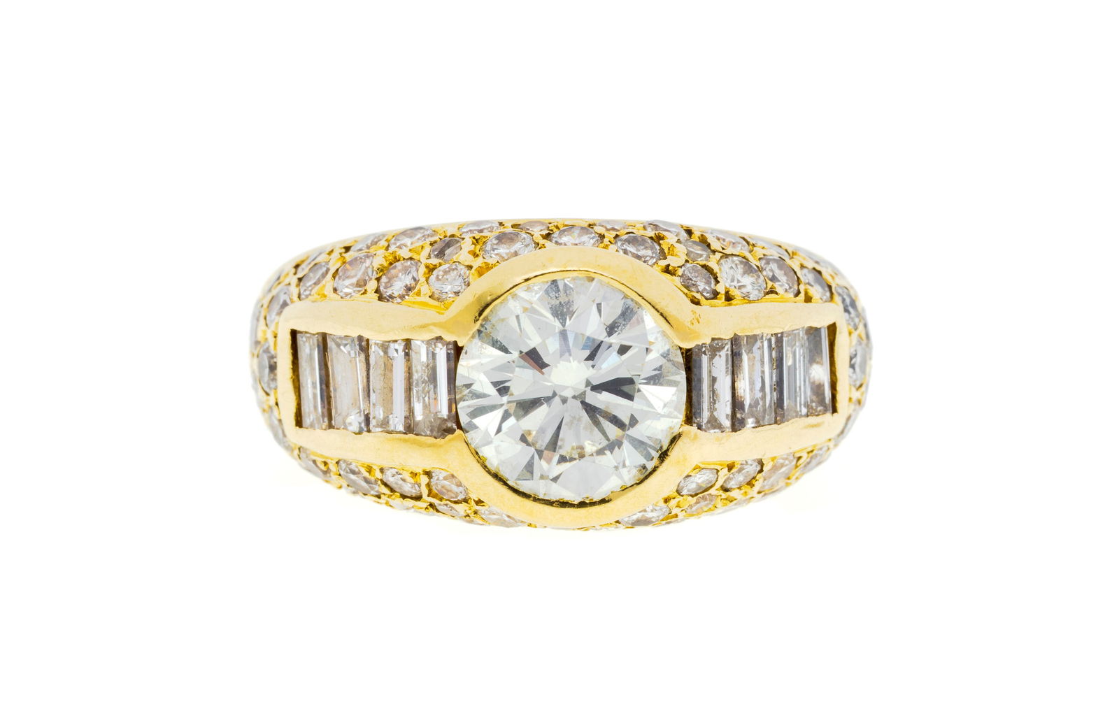 Bague or 750 sertie d'un diamant taille intermédiaire (env. 2.2 cts) entouré de diamants t (1 of 4)