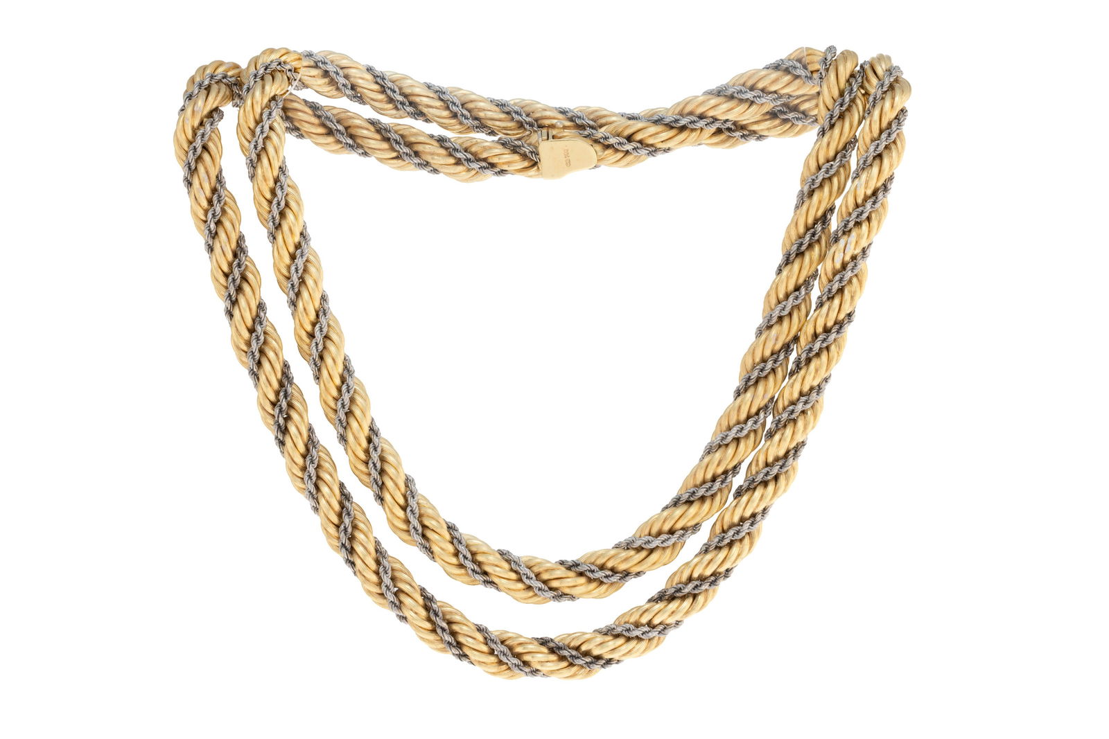 Bucherer, sautoir 2 ors 750 à double mailles torsadées, signé, long. 80 cm, 119g (1 of 4)