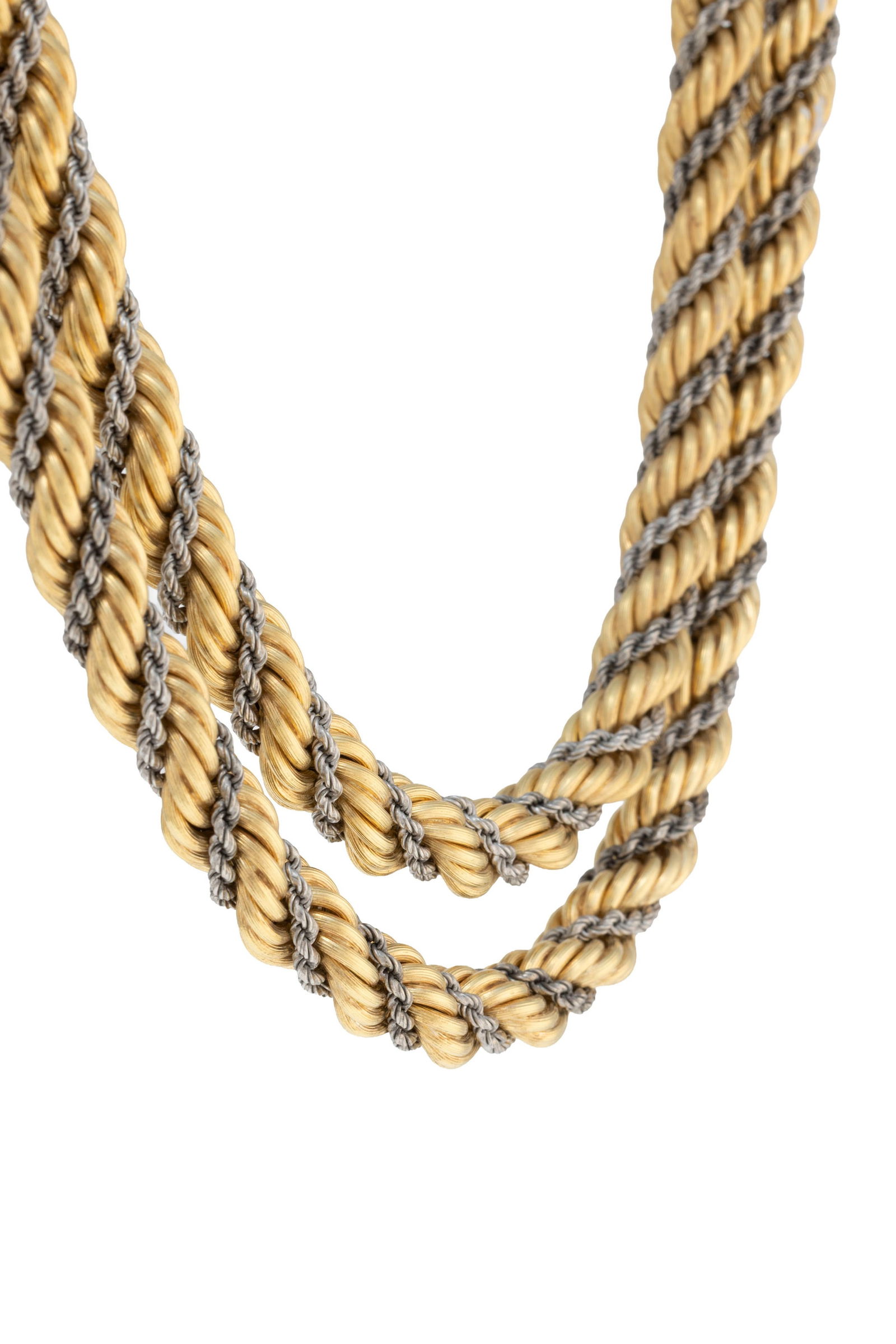 Bucherer, sautoir 2 ors 750 à double mailles torsadées, signé, long. 80 cm, 119g - 2