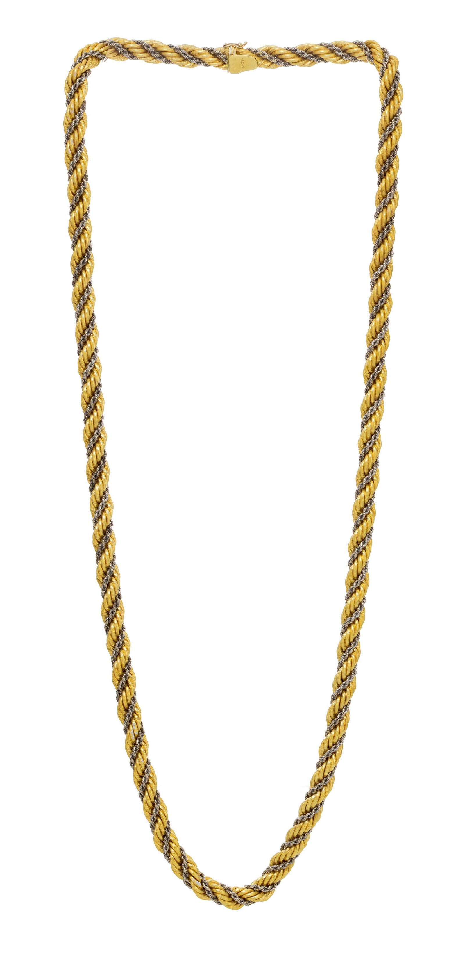 Bucherer, sautoir 2 ors 750 à double mailles torsadées, signé, long. 80 cm, 119g - 3