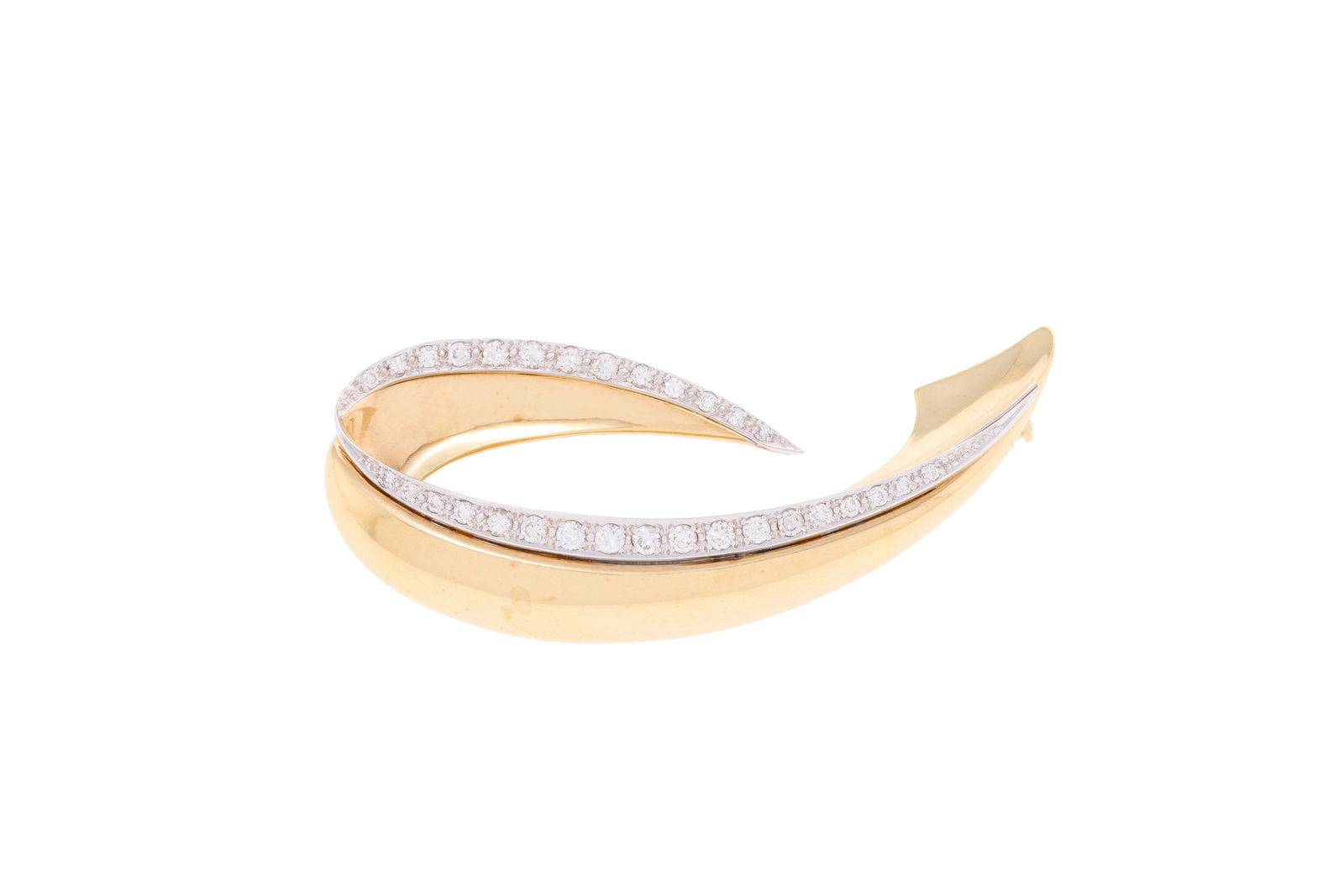 Bucherer, broche 2 ors 750 sertie de diamants taille brillant, signée, long. 6 cm, 14g, boî (1 of 4)