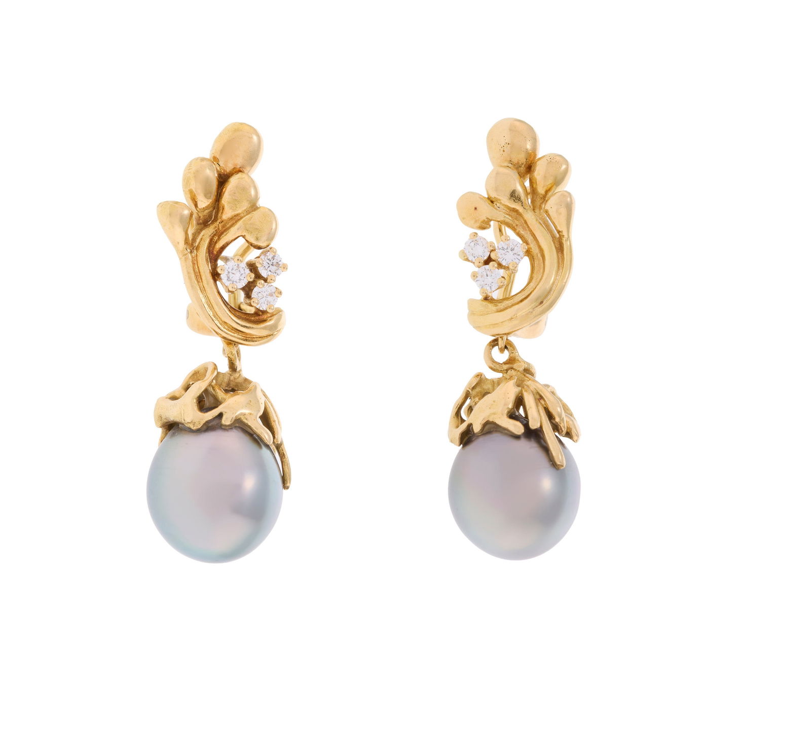 Bucherer, paire de boucles d'oreilles or 750 gouttelé serties de diamants taille brillant, rete (1 of 4)