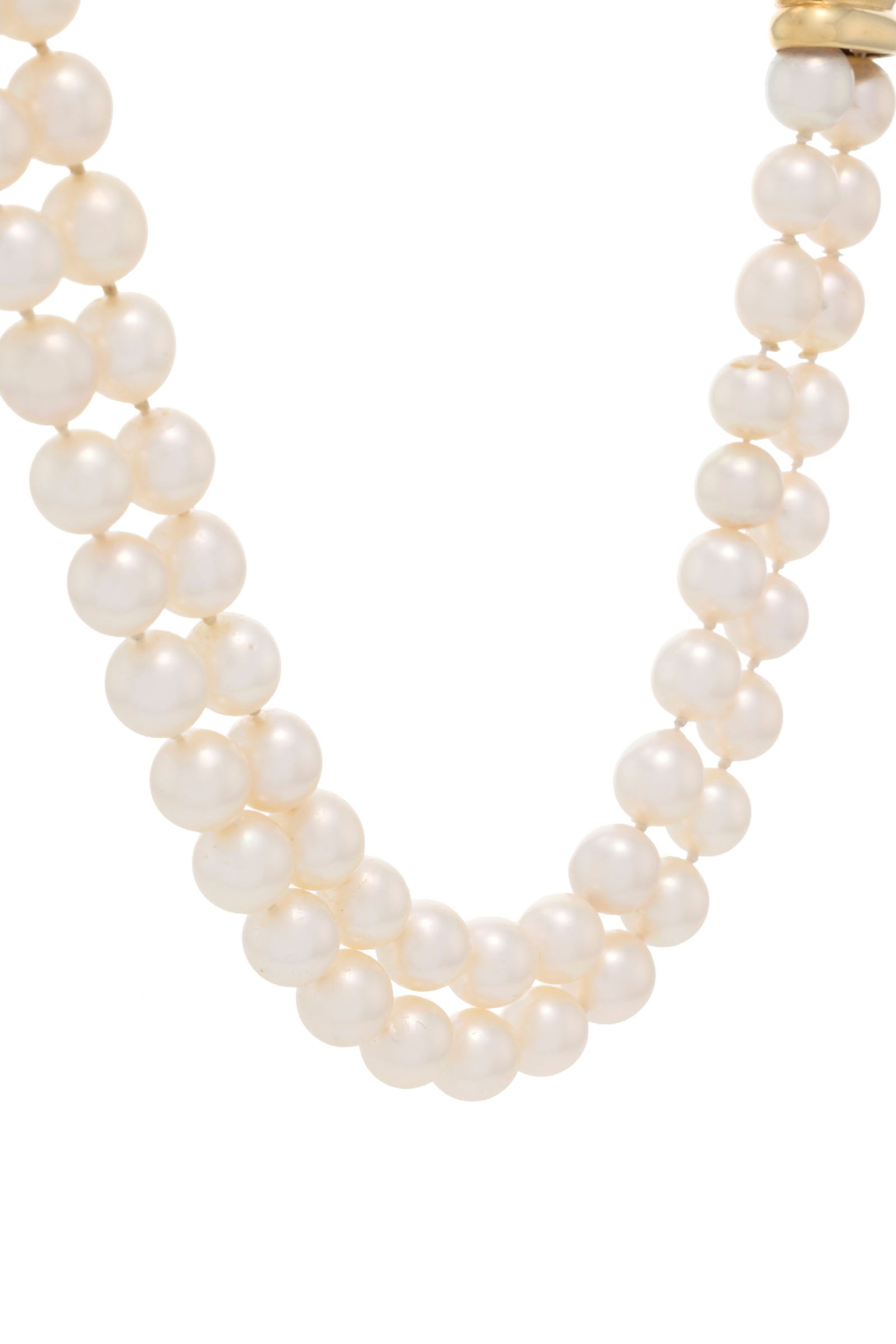 Bucherer, collier double rangs de perles Akoya blanches, fermoir 2 ors 750 serti de diamants taille  - 2