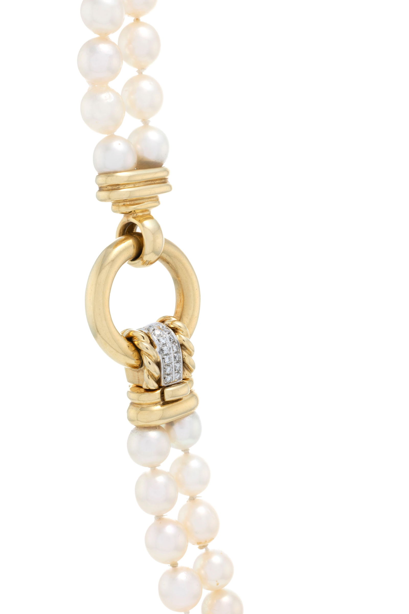 Bucherer, collier double rangs de perles Akoya blanches, fermoir 2 ors 750 serti de diamants taille  - 4