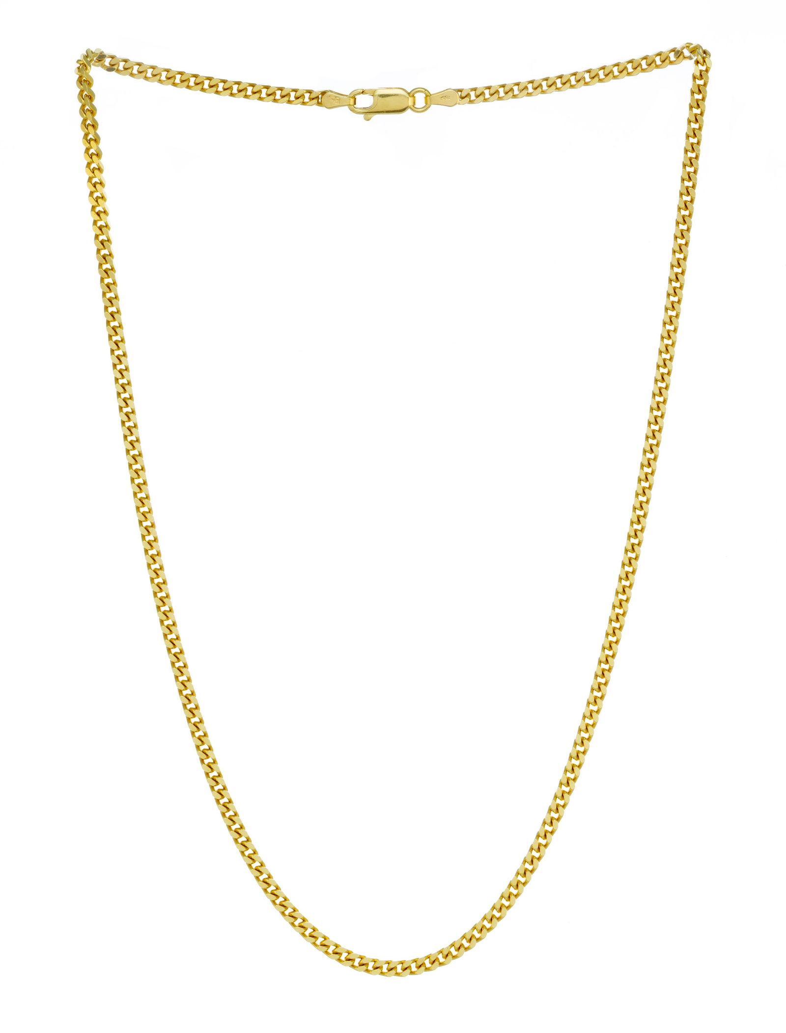 Chaîne or 750 à maille gourmette limée, long. 45 cm, 18g: Chaîne or 750 à maille gourmette limée, long. 45 cm, 18g ConditionBon état de conservation général. Présence de micro rayures d'usage normal. 