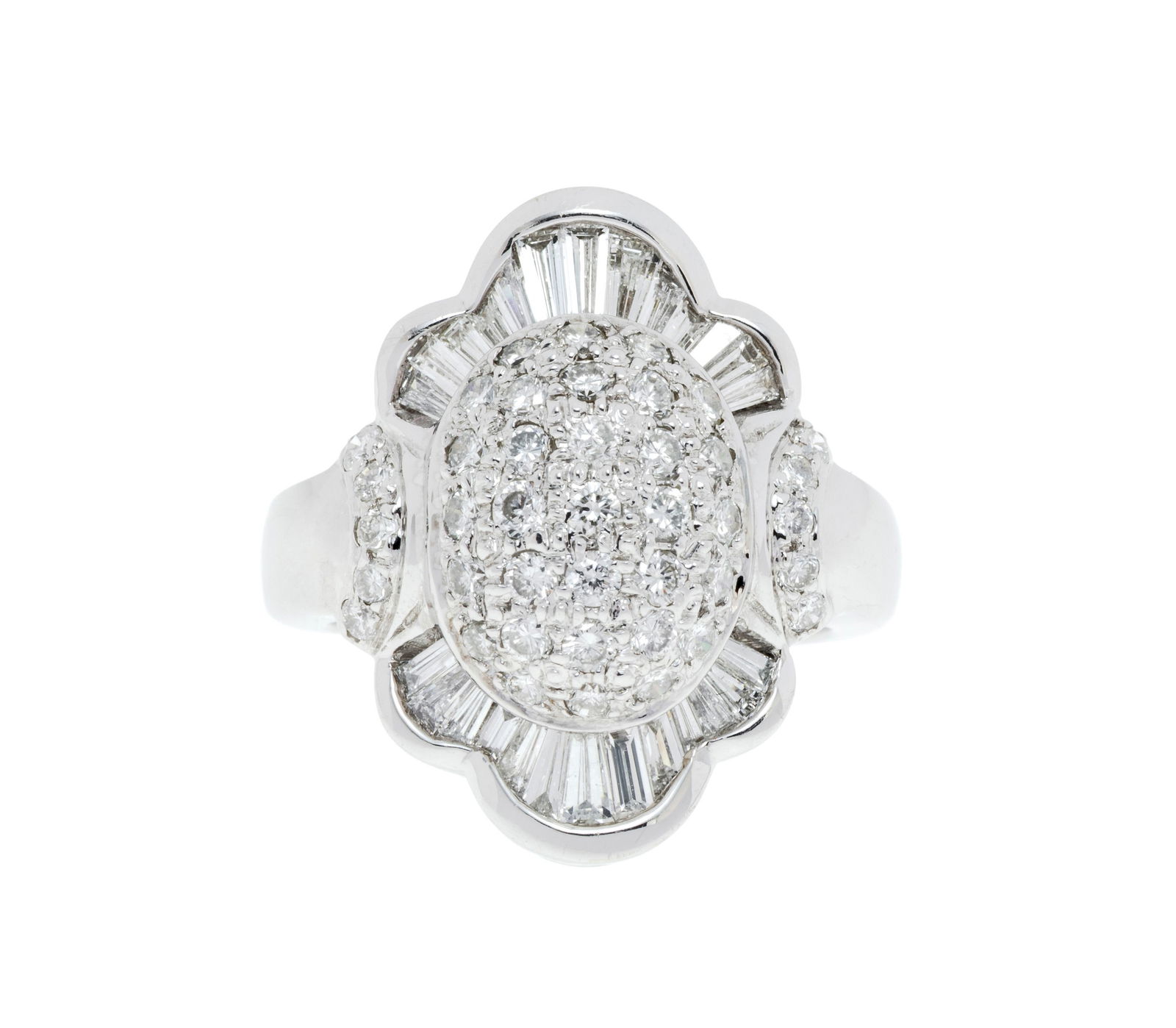 Bague or gris 750 sertie de diamants taille brillant et trapèze, doigt 53-13, 12g (1 of 3)