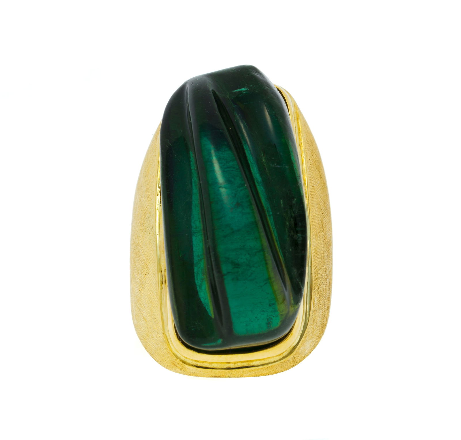 Bague or 750 satiné ornée d'une tourmaline verte godronnée, signée Burle Marx, d (1 of 4)