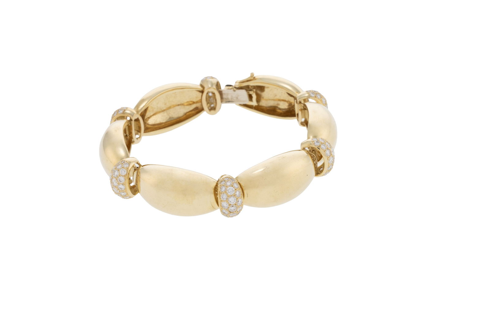 Bracelet or 750 alternant des éléments bombés et d'autres sertis de diamants taille b (1 of 4)