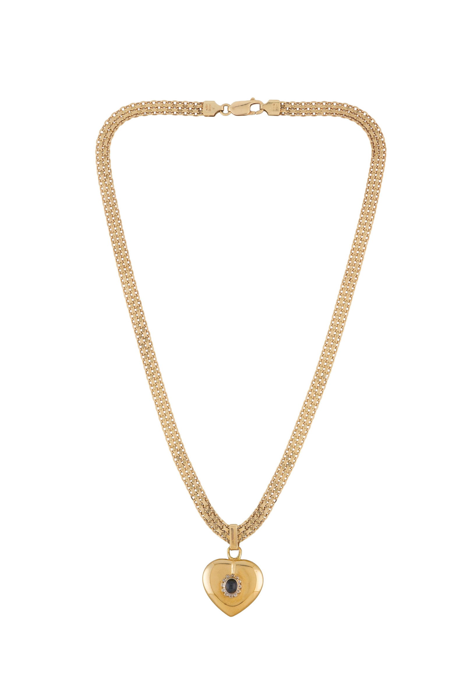 Pendentif cœur or 750 serti d’un cabochon de saphir sur une chaîne à maille Gar (1 of 2)
