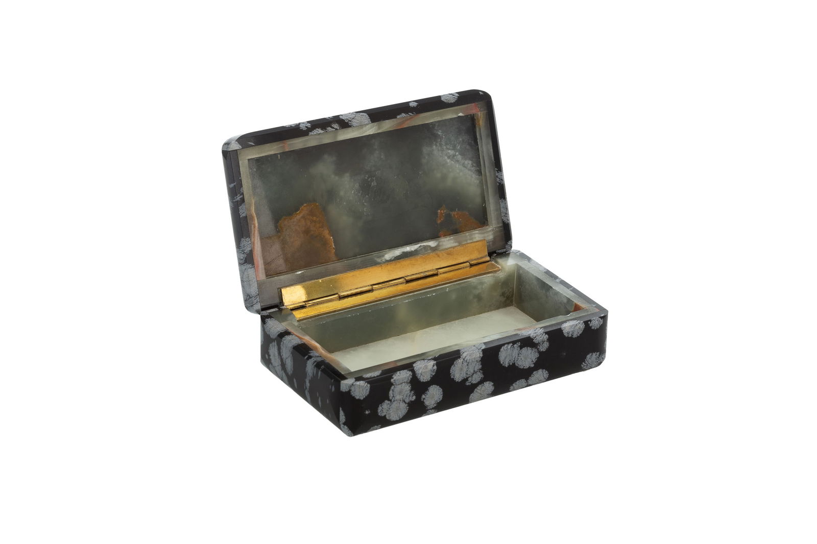 Chaumet, boîte en obsidienne "flocon de neige" et agate, charnière en métal doré - 2