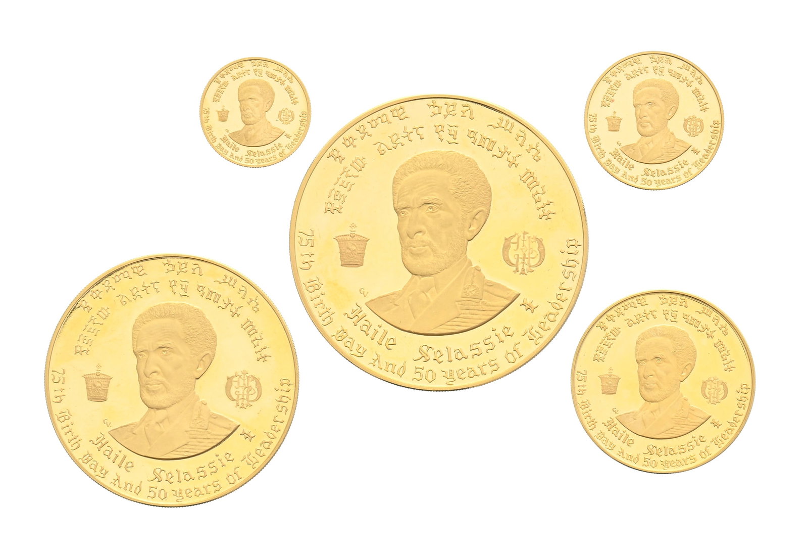 Empire d'Éthiopie, Coffret - série complète de cinq monnaies en or 900 (200 $, 100 $, - 3